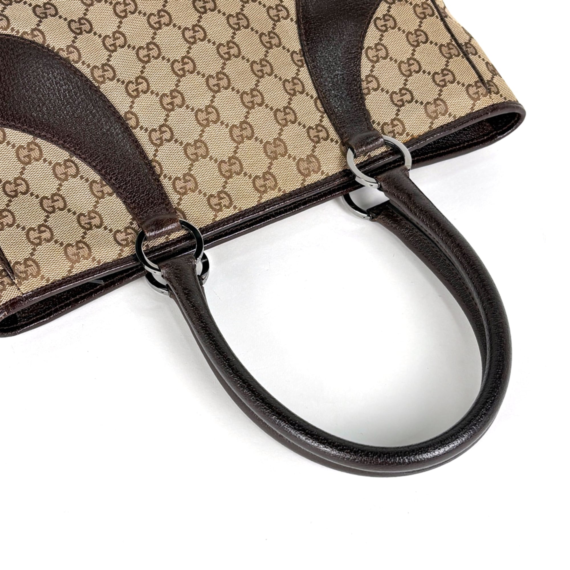 Gucci Gg Canvas Beige Brown Gg Canvas Leather Tote Bag (Pre-Owned)
