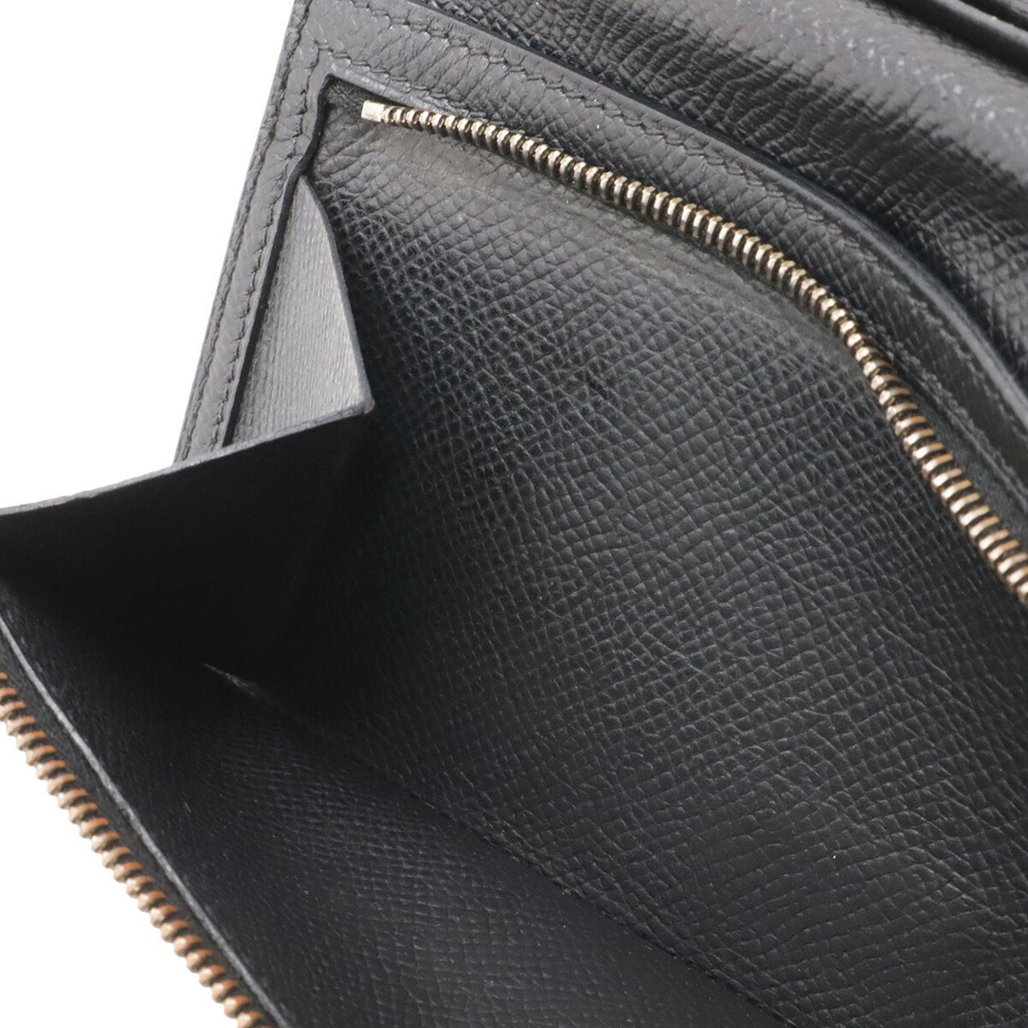 Hermes Black Courchevel Leather Long Wallet (Tri-Fold) (Pre-Owned)