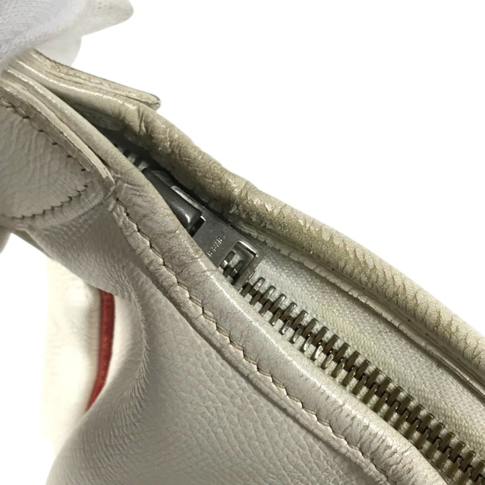 Hermes Red Color White Leather Shoulder Bag Tote Bag (Pre-Owned)