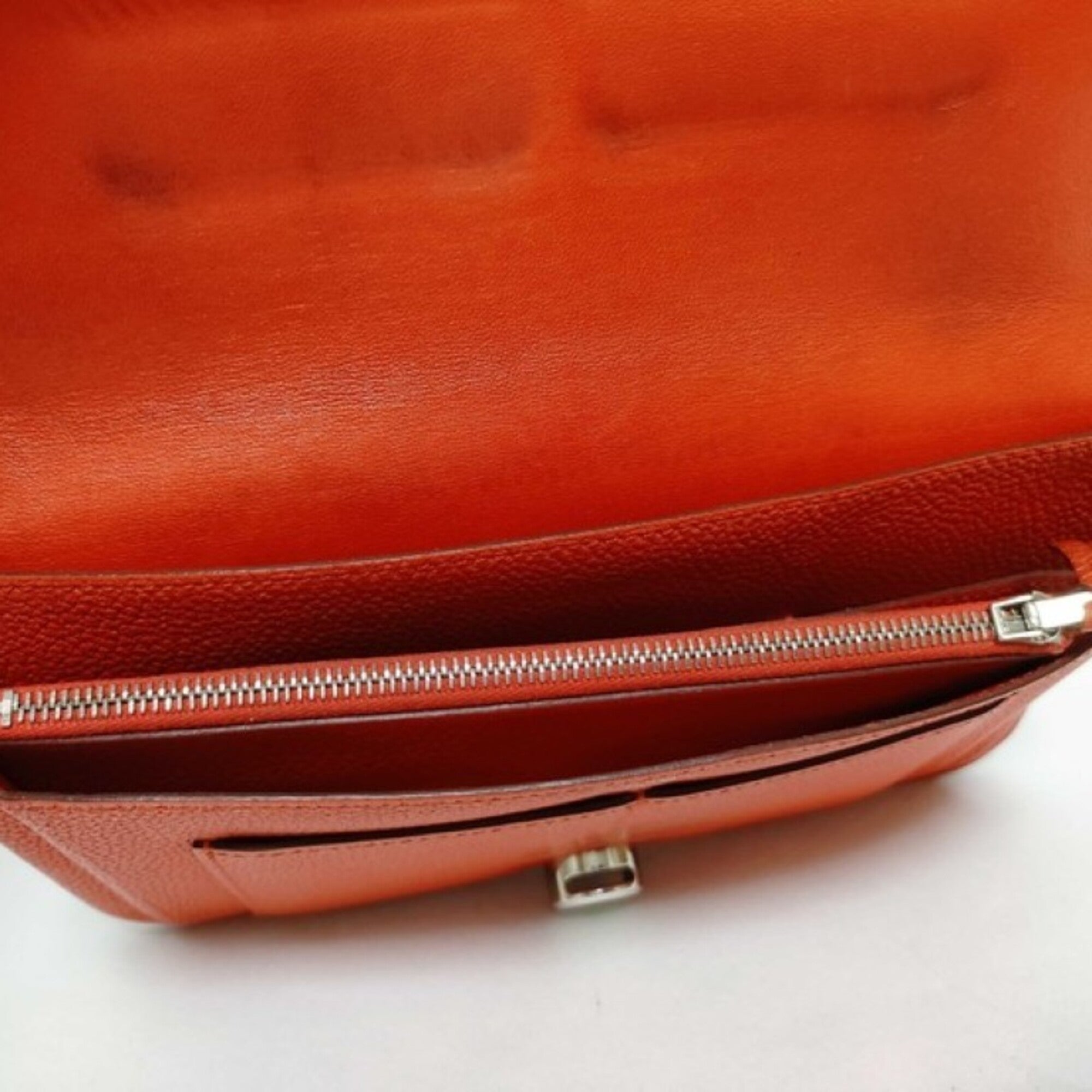 Hermes Dogon Orange Taurillon Clemence Leather Long Wallet (Bi-Fold) (Pre-Owned)