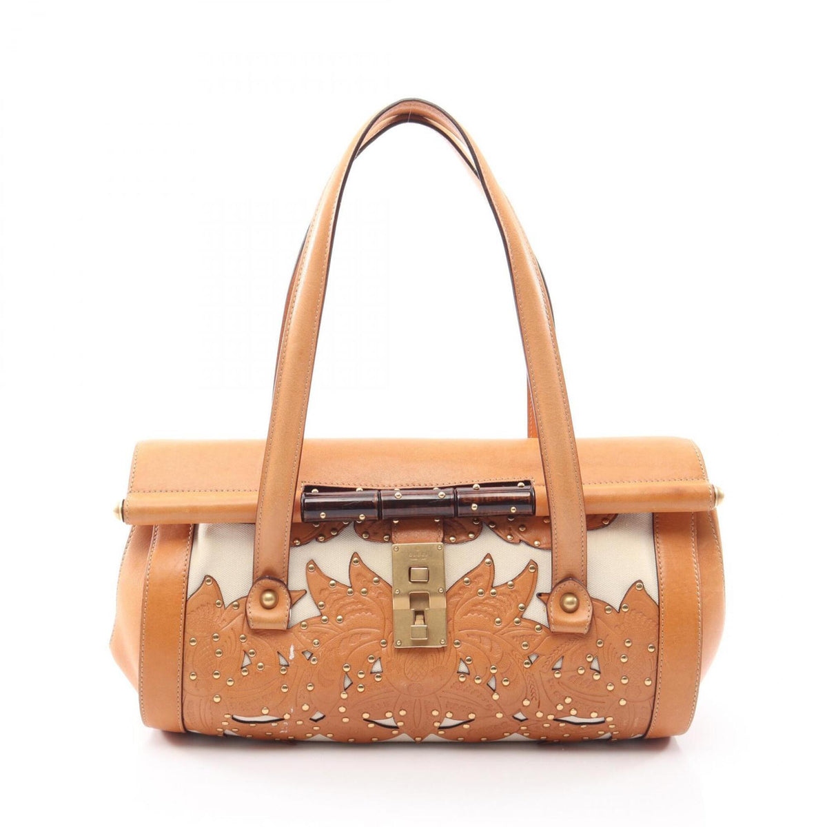 Gucci Brown White Canvas Handbag (Pre-Owned)