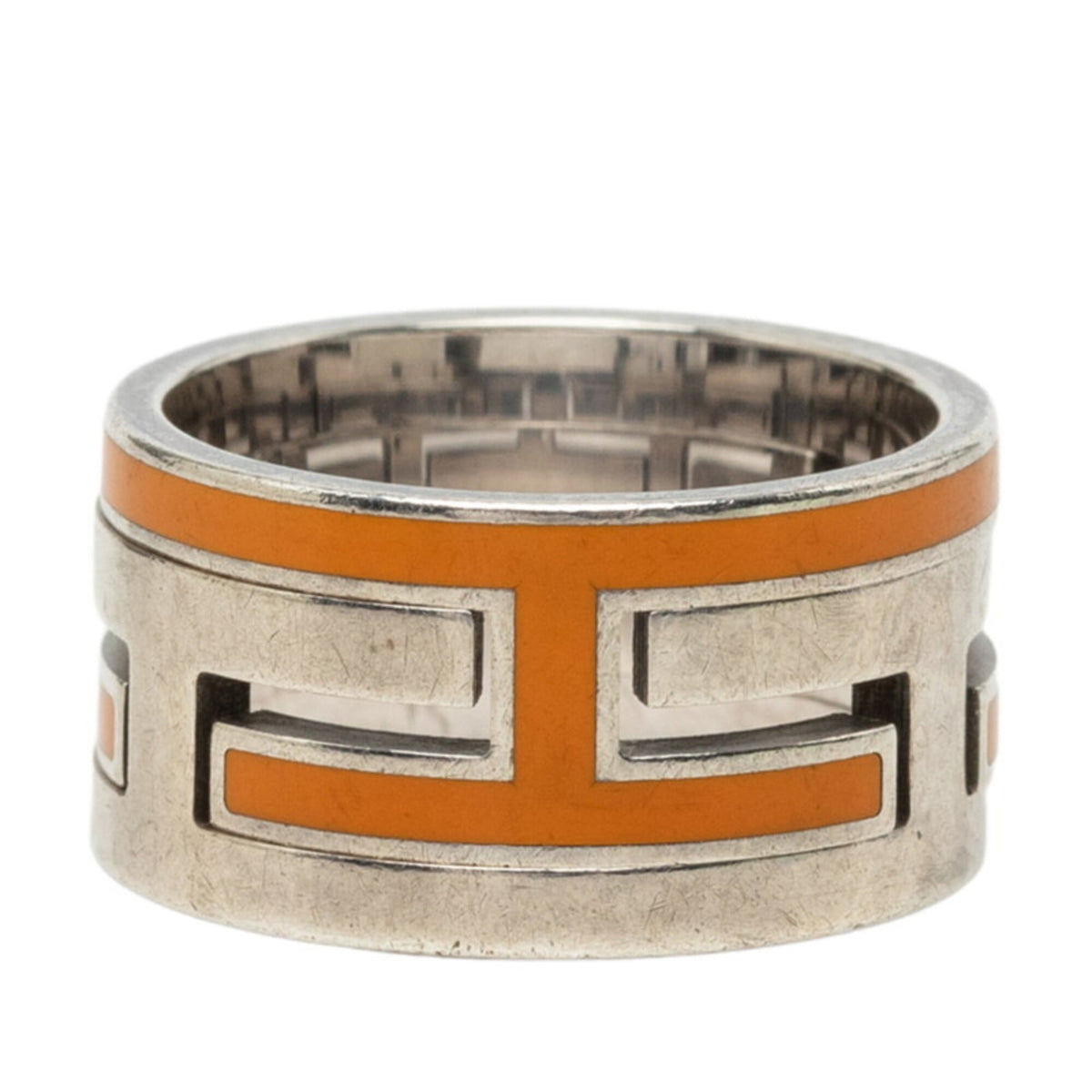 Hermes Silver Orange Silver 925 Band Ring (Pre-Owned)