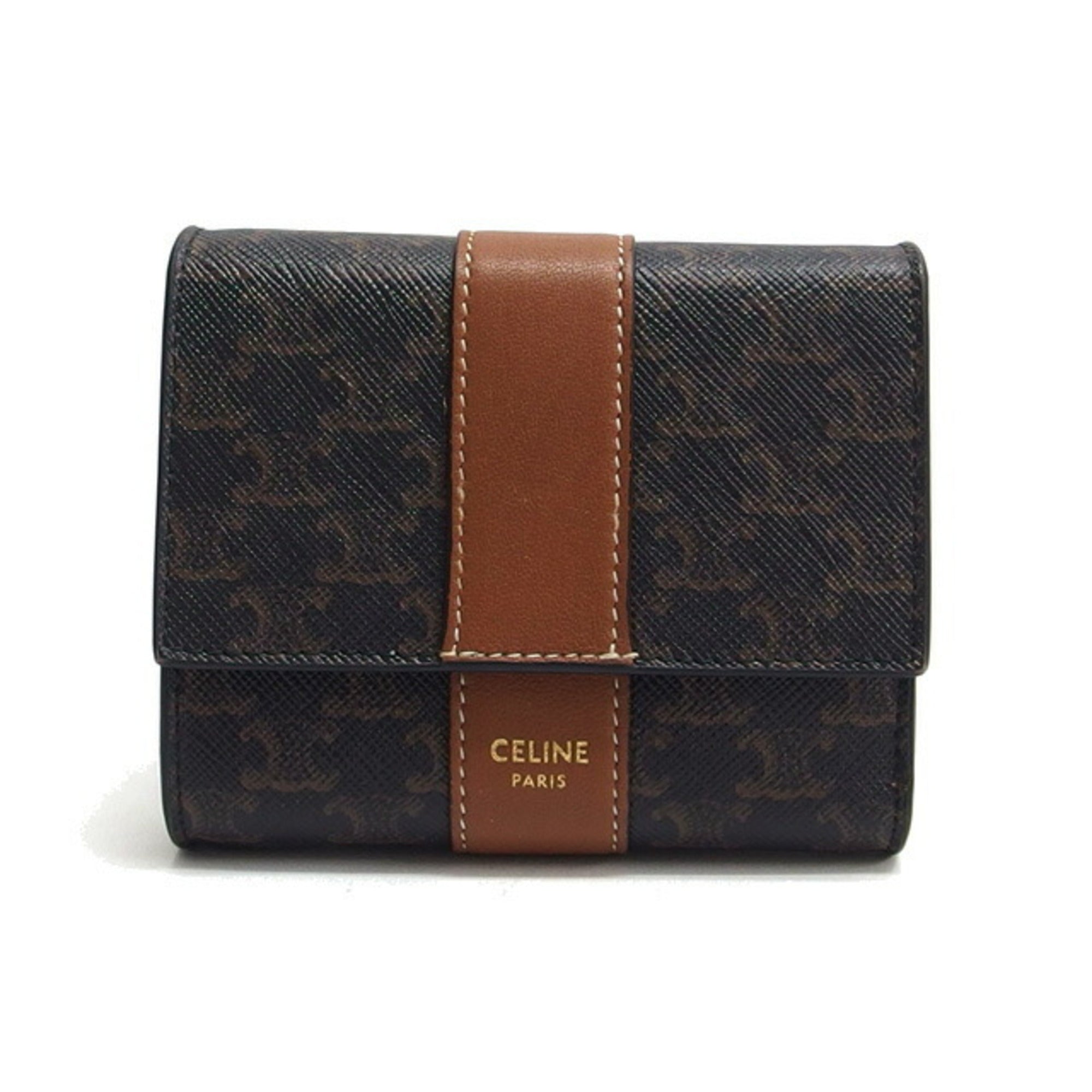 Celine Brown Dark Brown Coated Canvas Leather Wallet (Tri-Fold) (Pre-Owned)