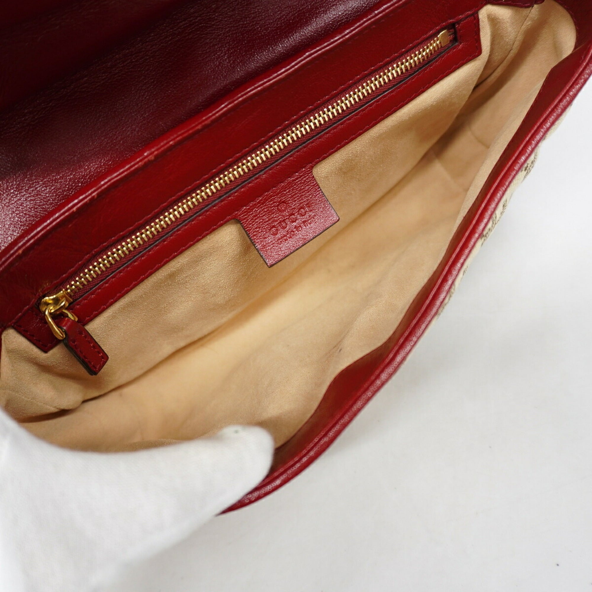 Gucci Beige Red Color Canvas Shoulder Bag (Pre-Owned)