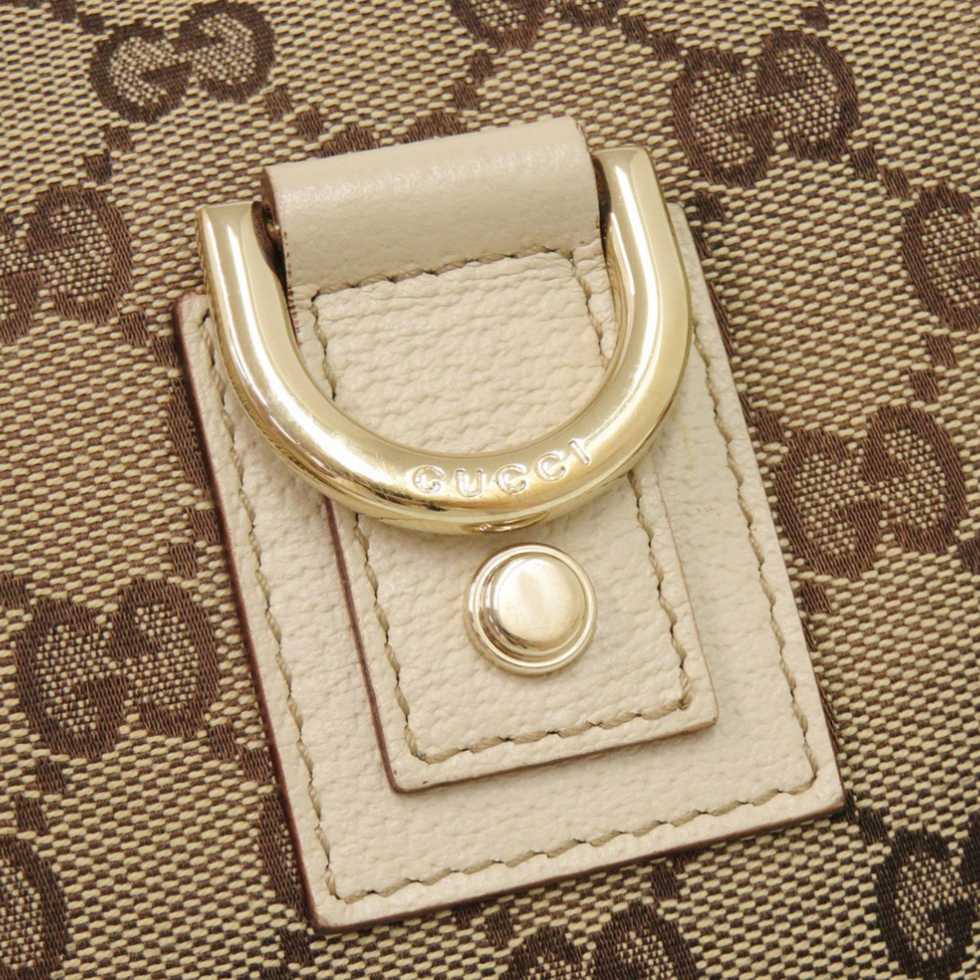 Gucci Beige White Gg Canvas Leather Shoulder Bag (Pre-Owned)