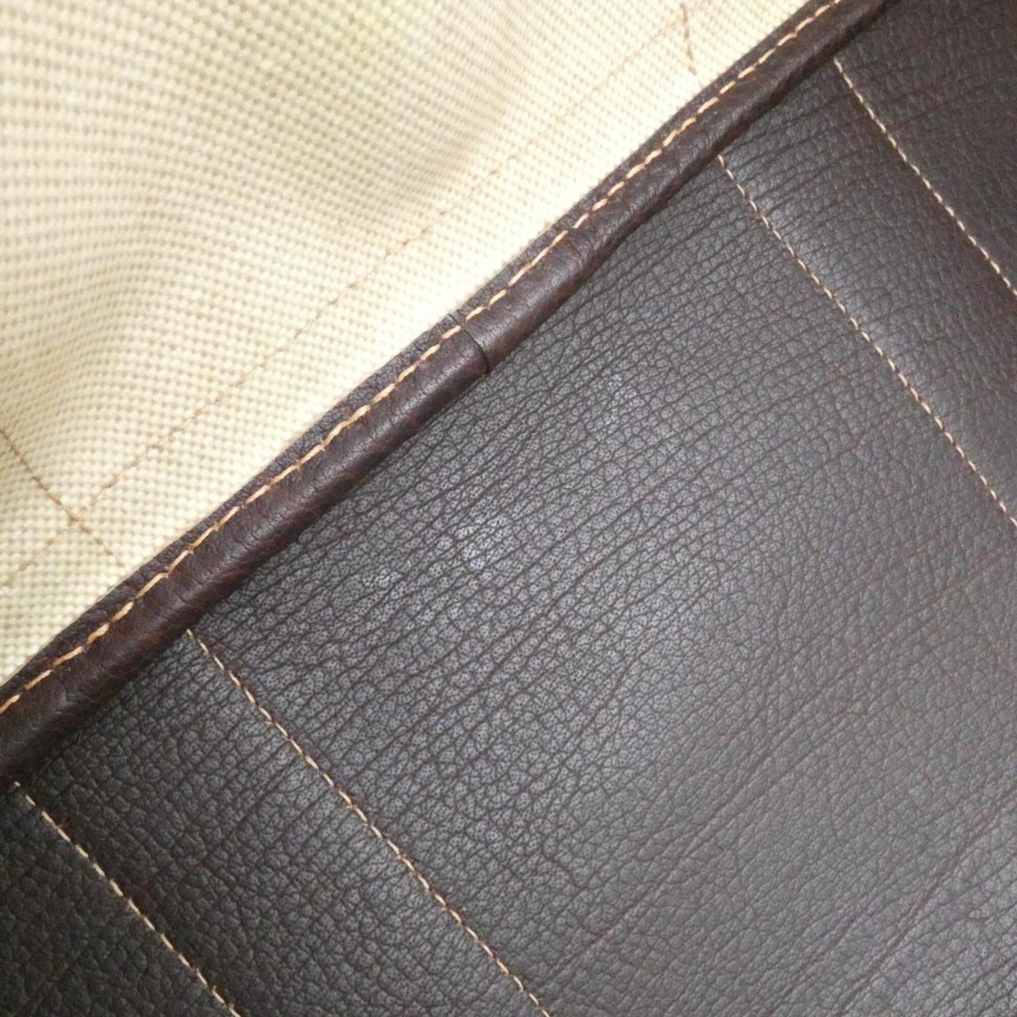 Hermes Brown Toile H Buffle Skipper Leather Handbag (Pre-Owned)