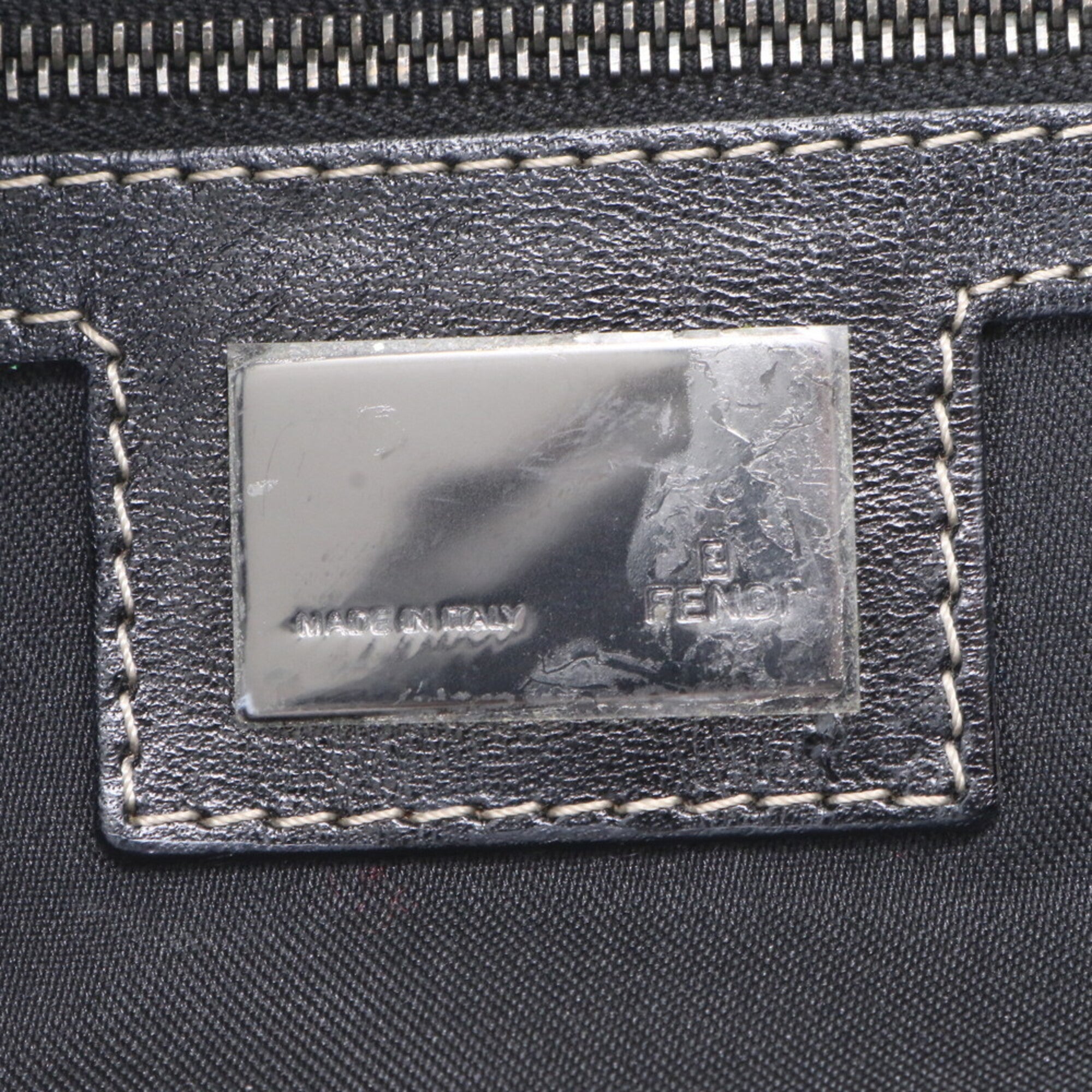 Fendi Black Leather Canvas Handbag Shoulder Bag (Pre-Owned)