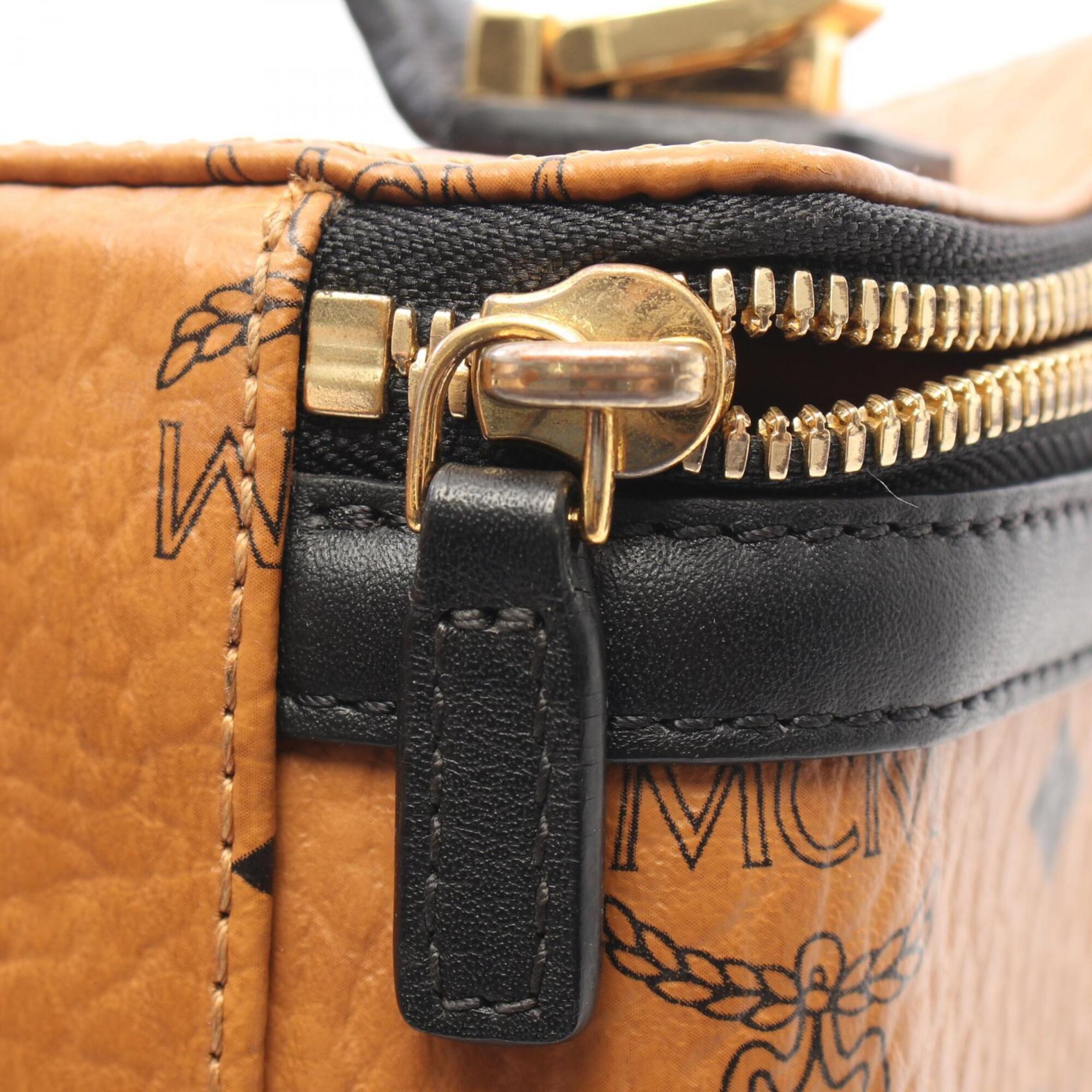 Mcm Black Brown Coated Canvas Leather Handbag (Pre-Owned)