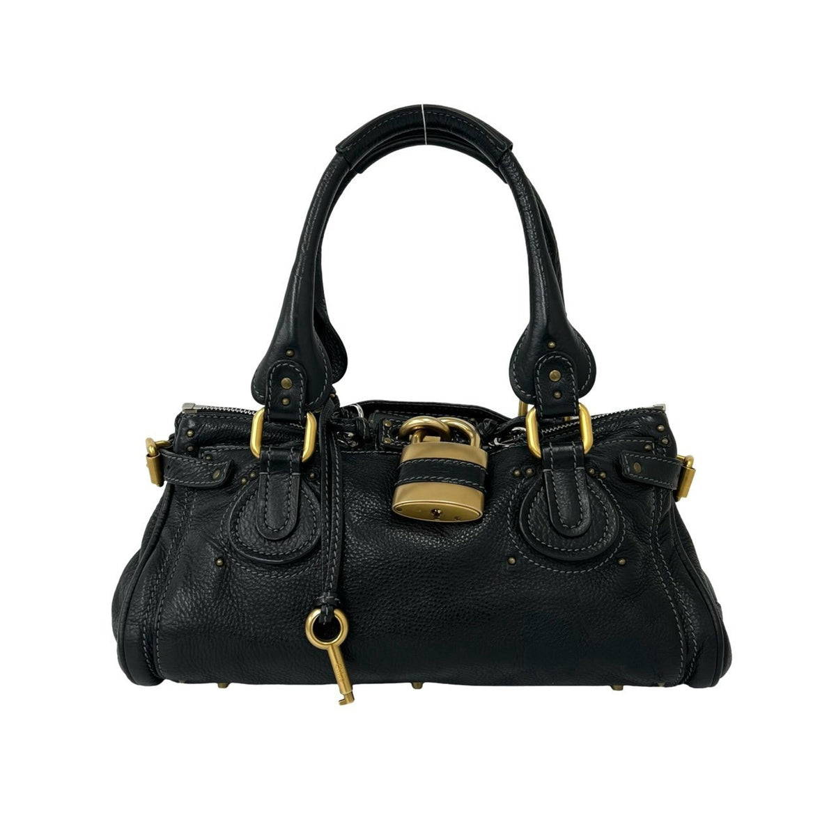 Chloé Black Leather Boston Bag Handbag Tote Bag (Pre-Owned)