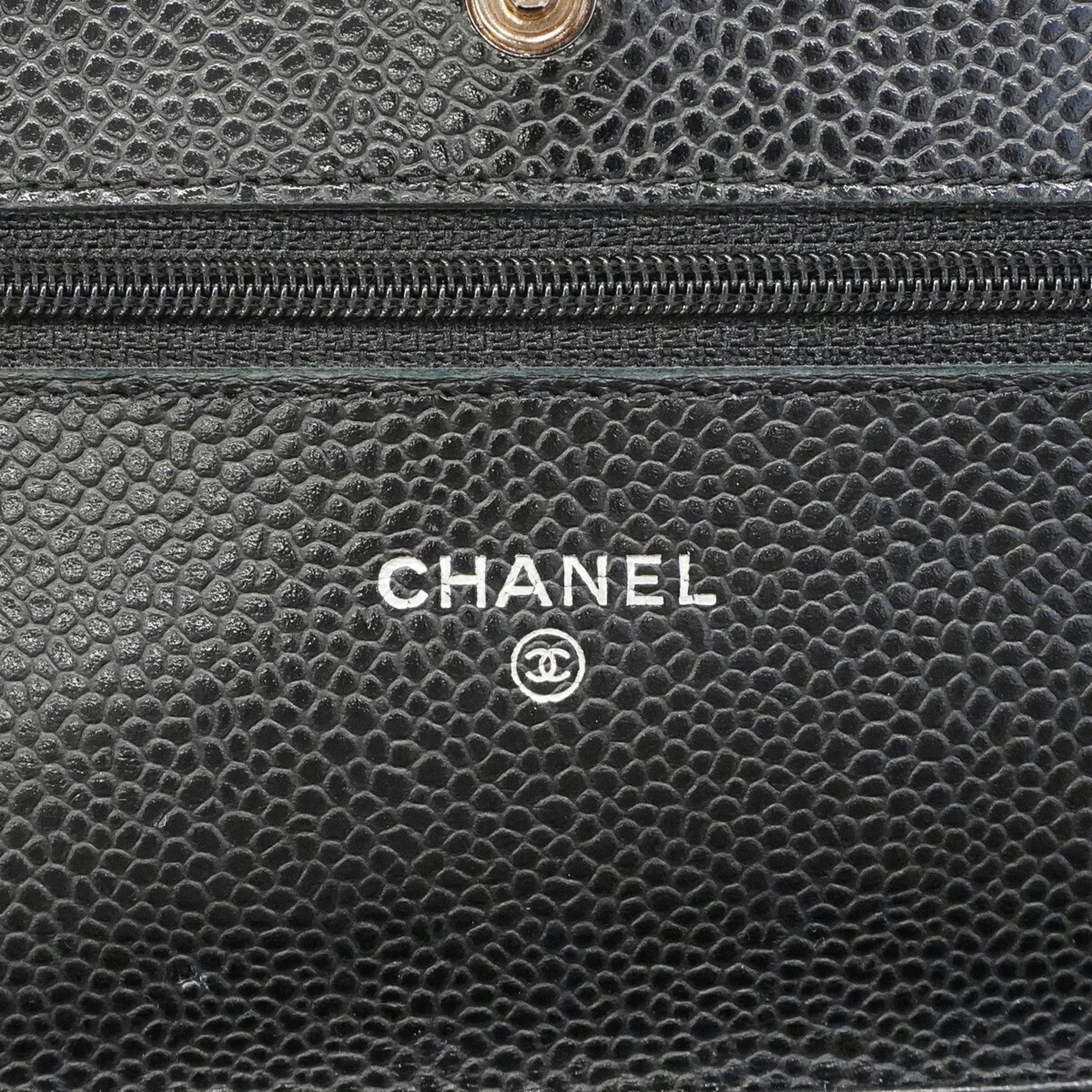 Chanel Black Grained Calfskin Chain/Shoulder Wallet (Pre-Owned)
