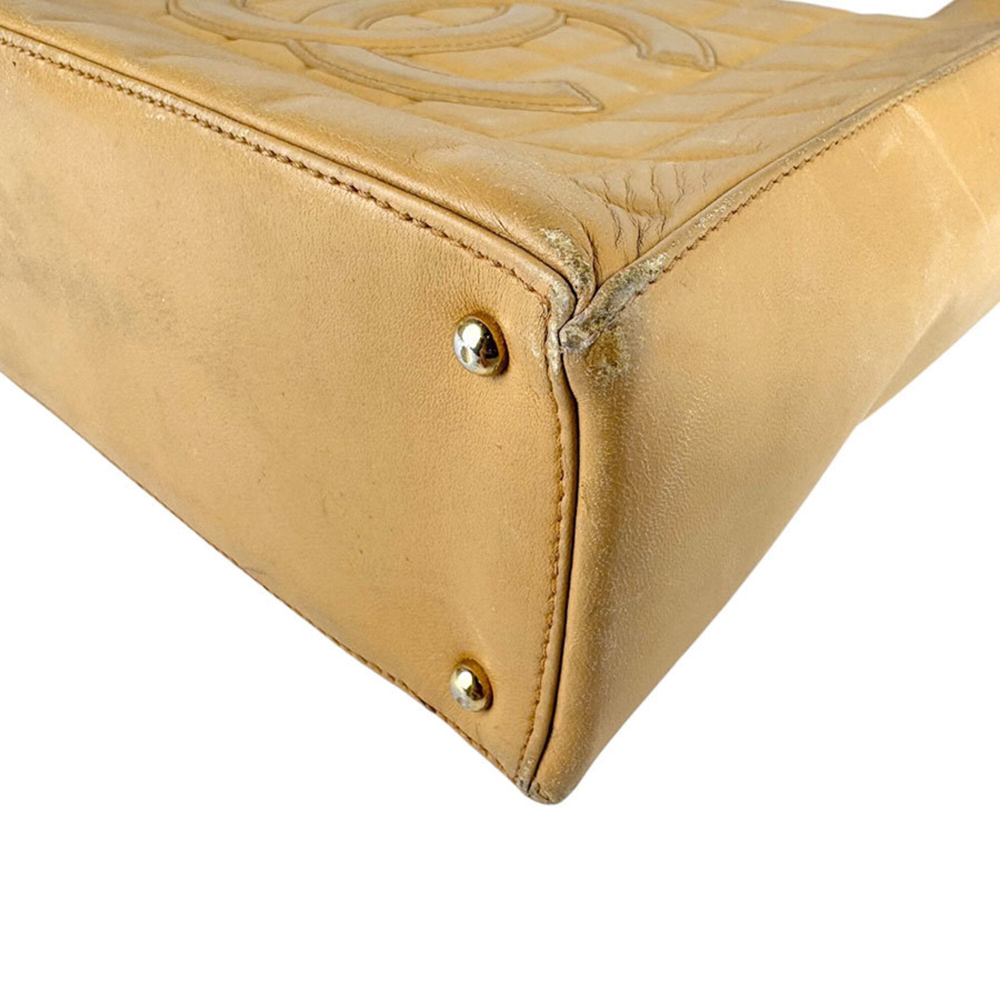Chanel Beige Leather Shoulder Bag Tote Bag (Pre-Owned)