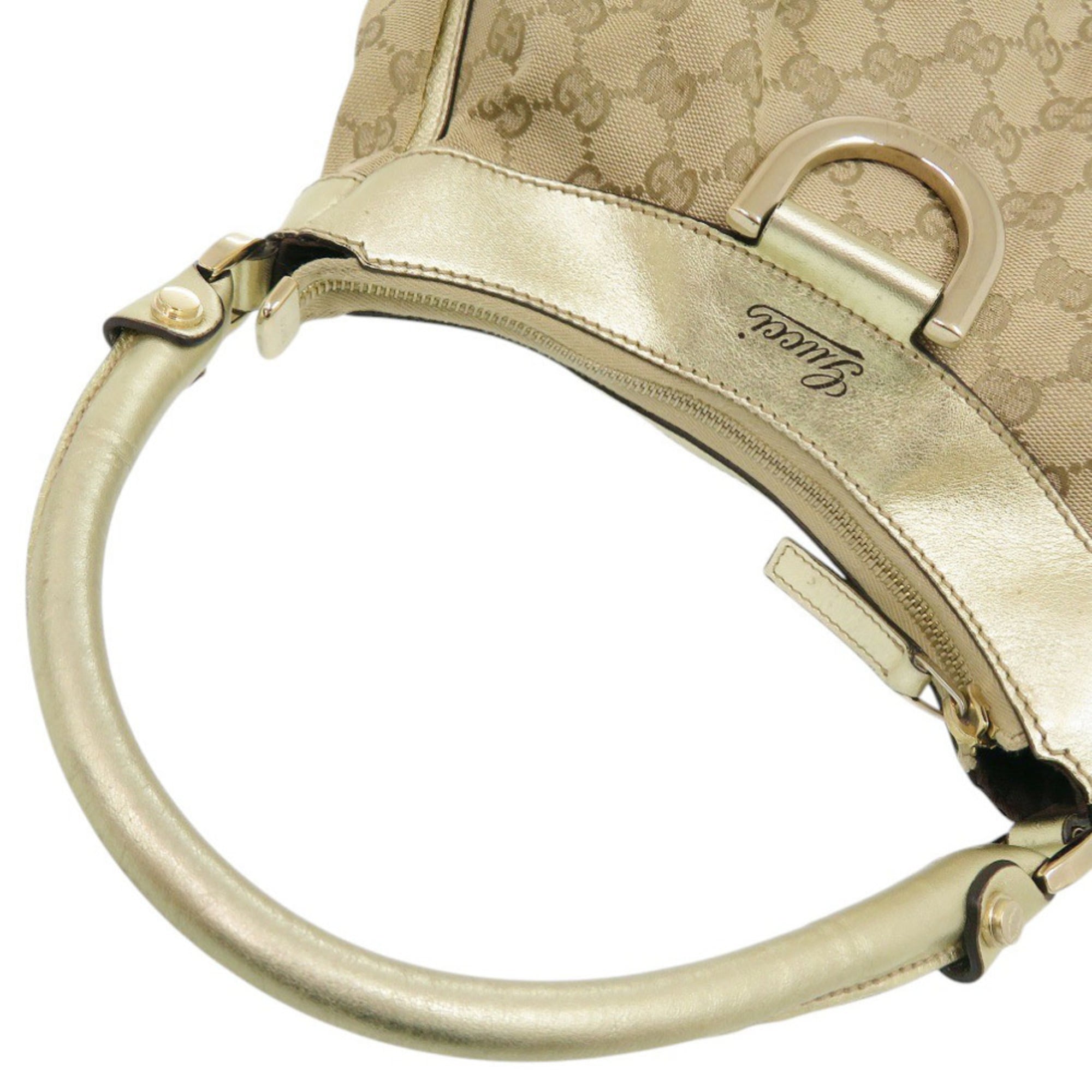 Gucci Beige Gold Gg Canvas Handbag (Pre-Owned)