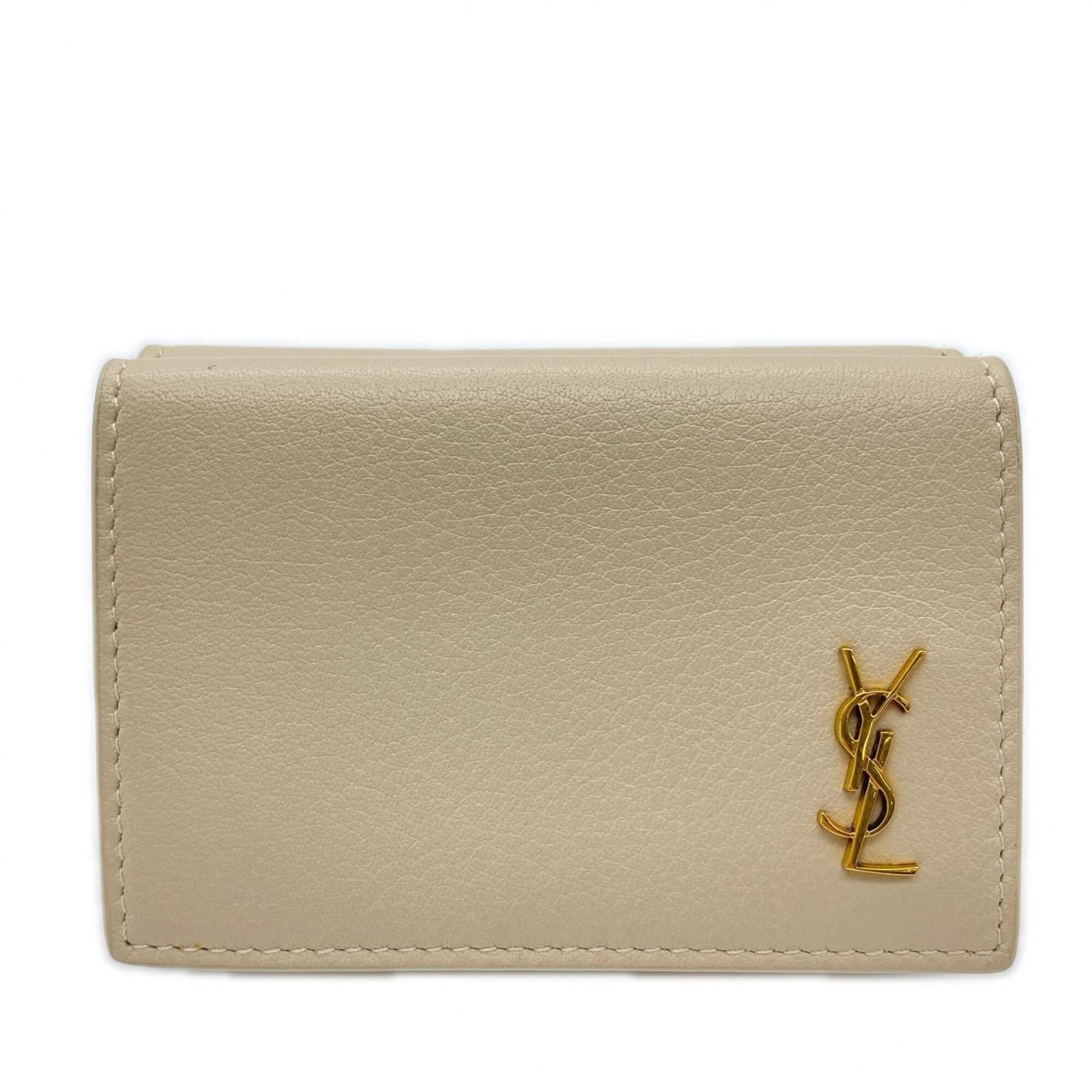 Yves Saint Laurent Beige Leather Wallet (Tri-Fold) (Pre-Owned)