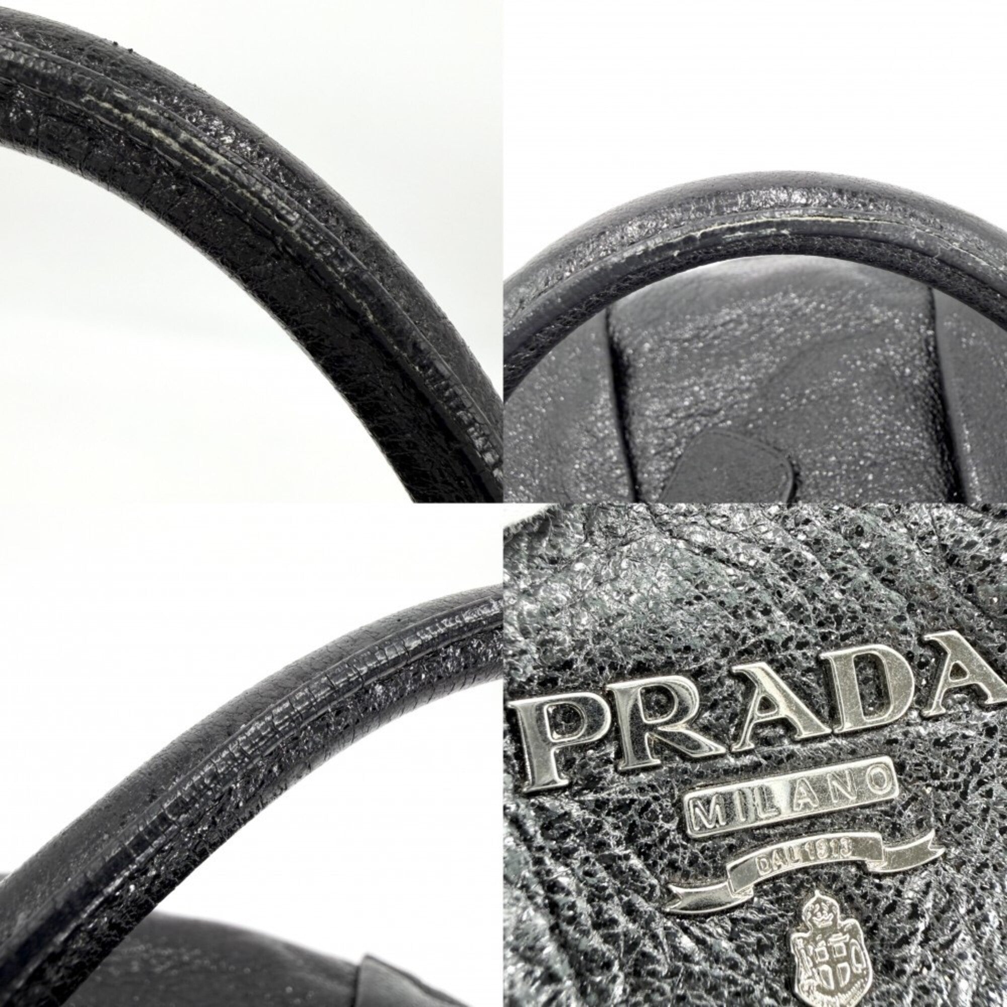 Prada Black Leather Handbag Tote Bag (Pre-Owned)