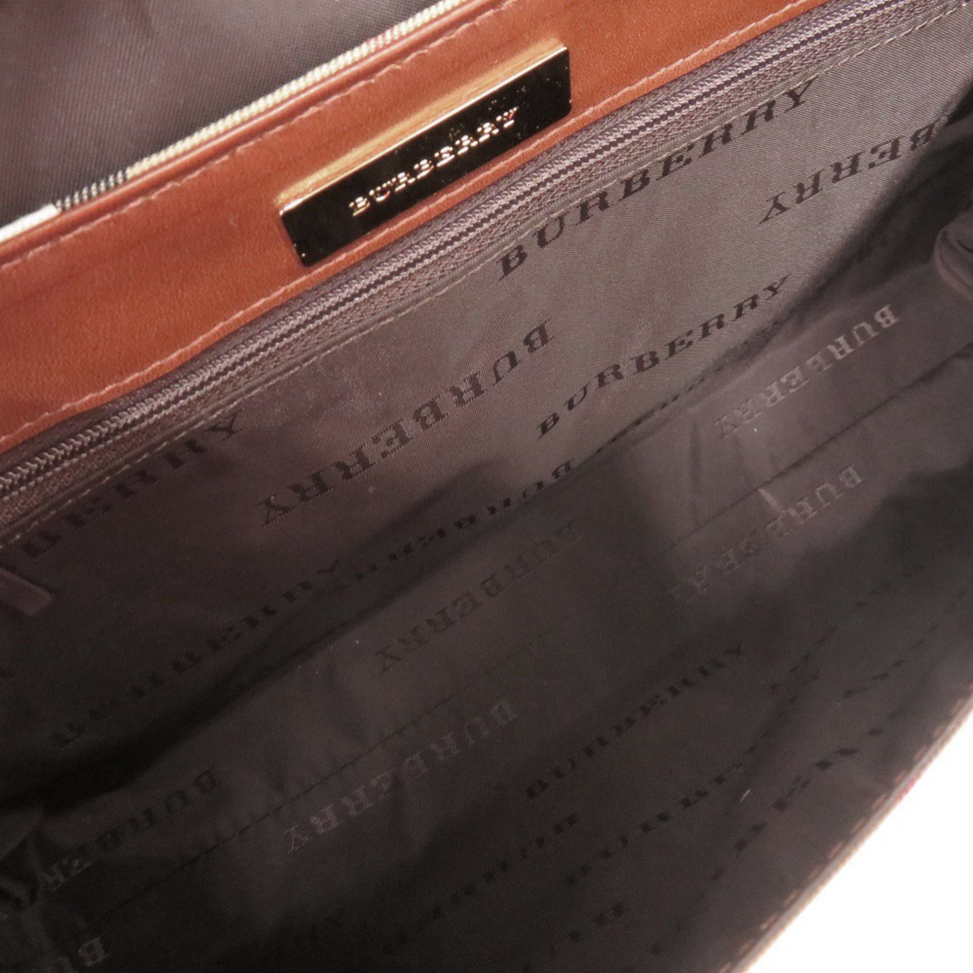 Burberry Beige Brown Canvas Shoulder Bag (Pre-Owned)