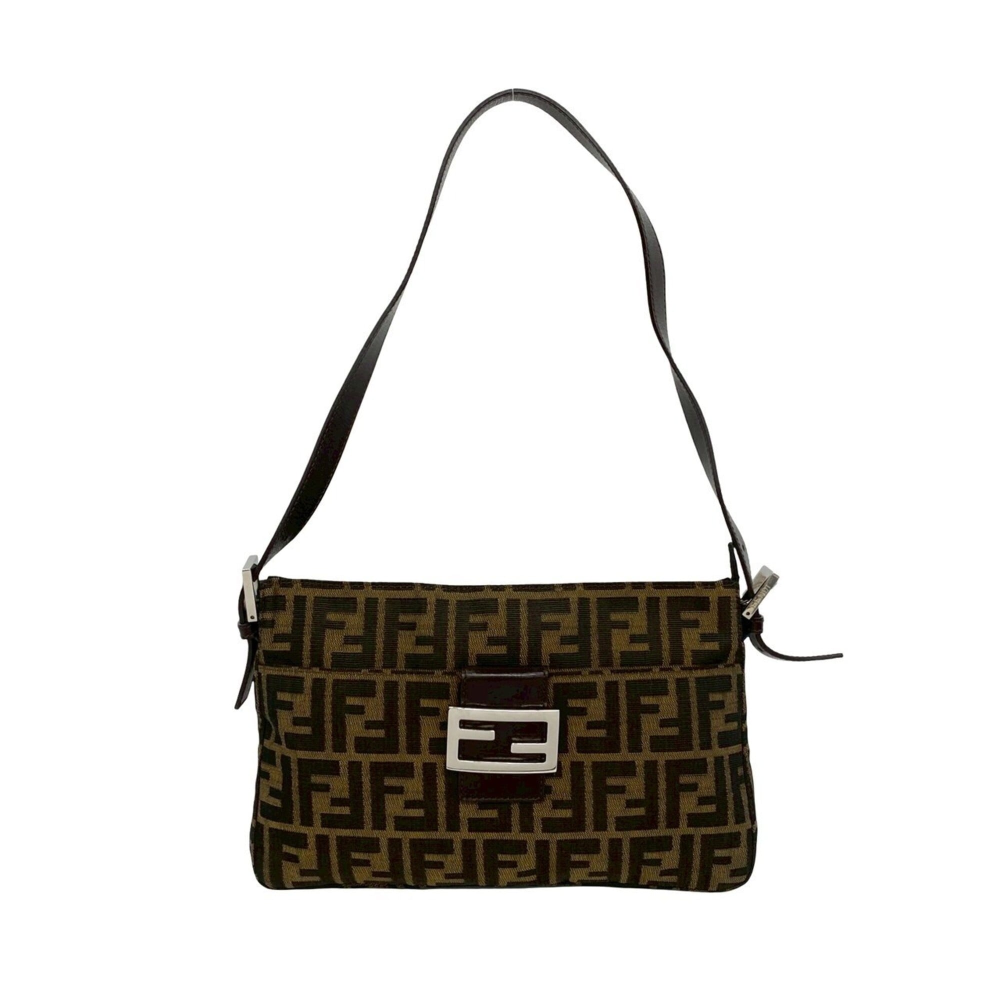 Fendi Black Brown Canvas Leather Shoulder Bag (Pre-Owned)