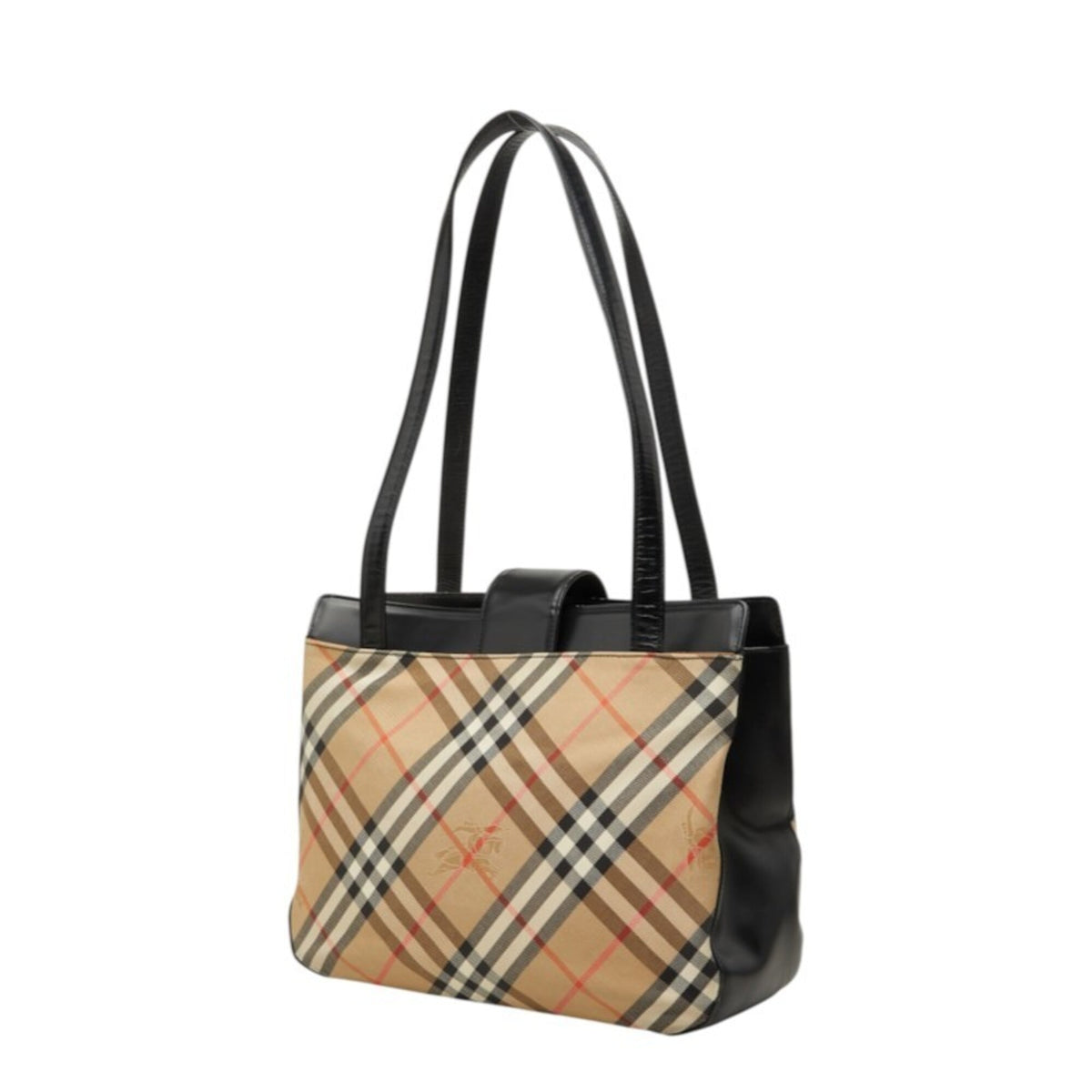 Burberry Beige Black Canvas Leather Tote Bag (Pre-Owned)