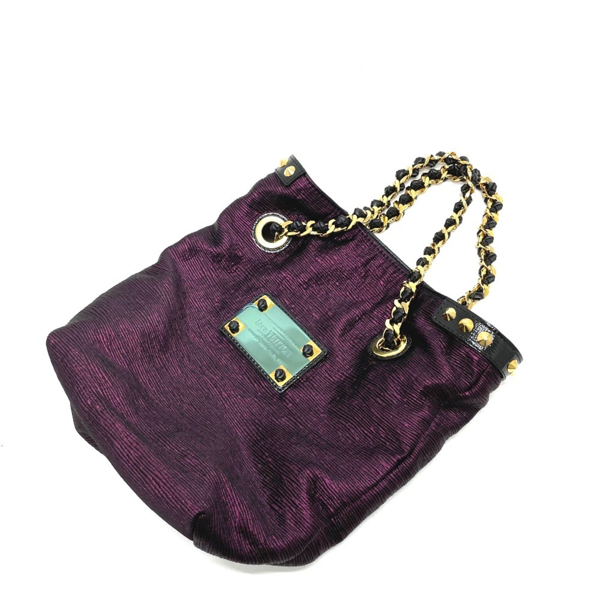 Louis Vuitton Black Purple Canvas Leather Handbag Tote Bag (Pre-Owned)
