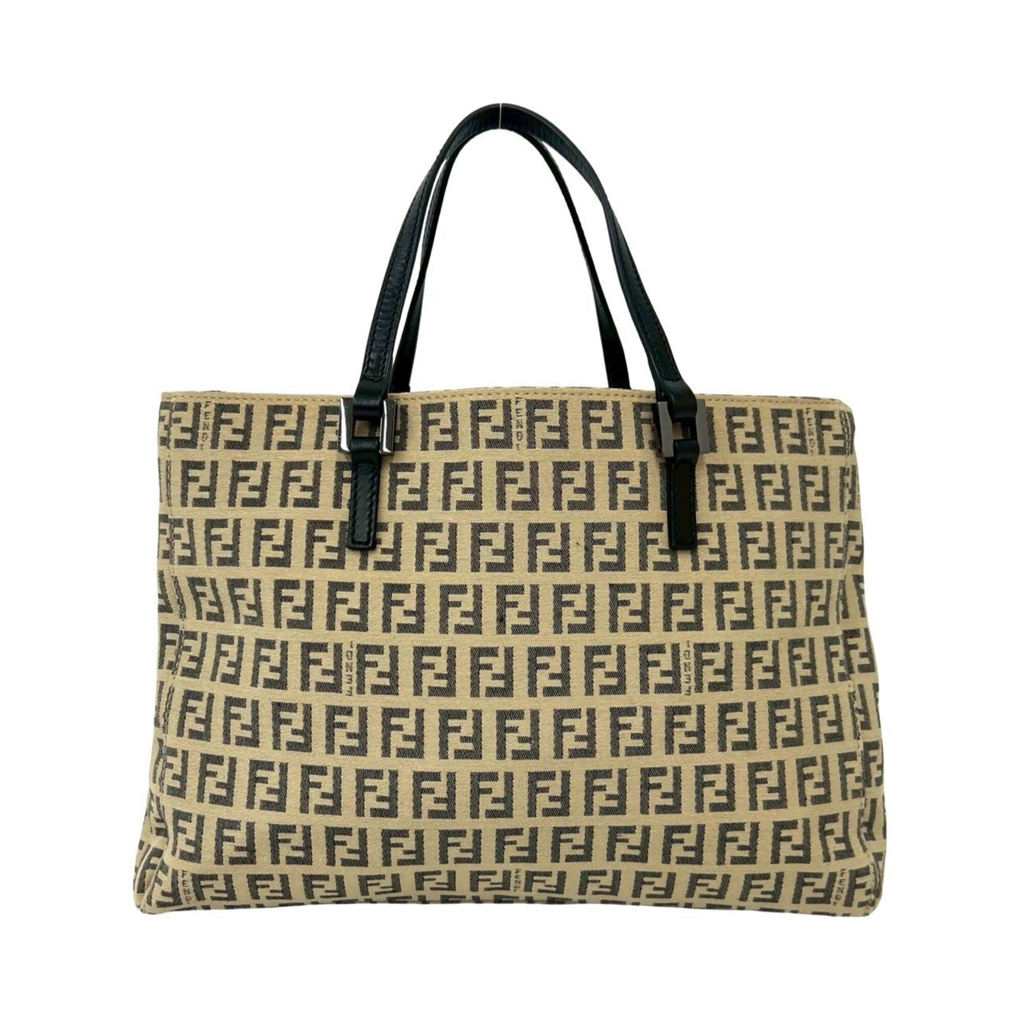 Fendi Beige Black Nylon Leather Handbag Tote Bag (Pre-Owned)