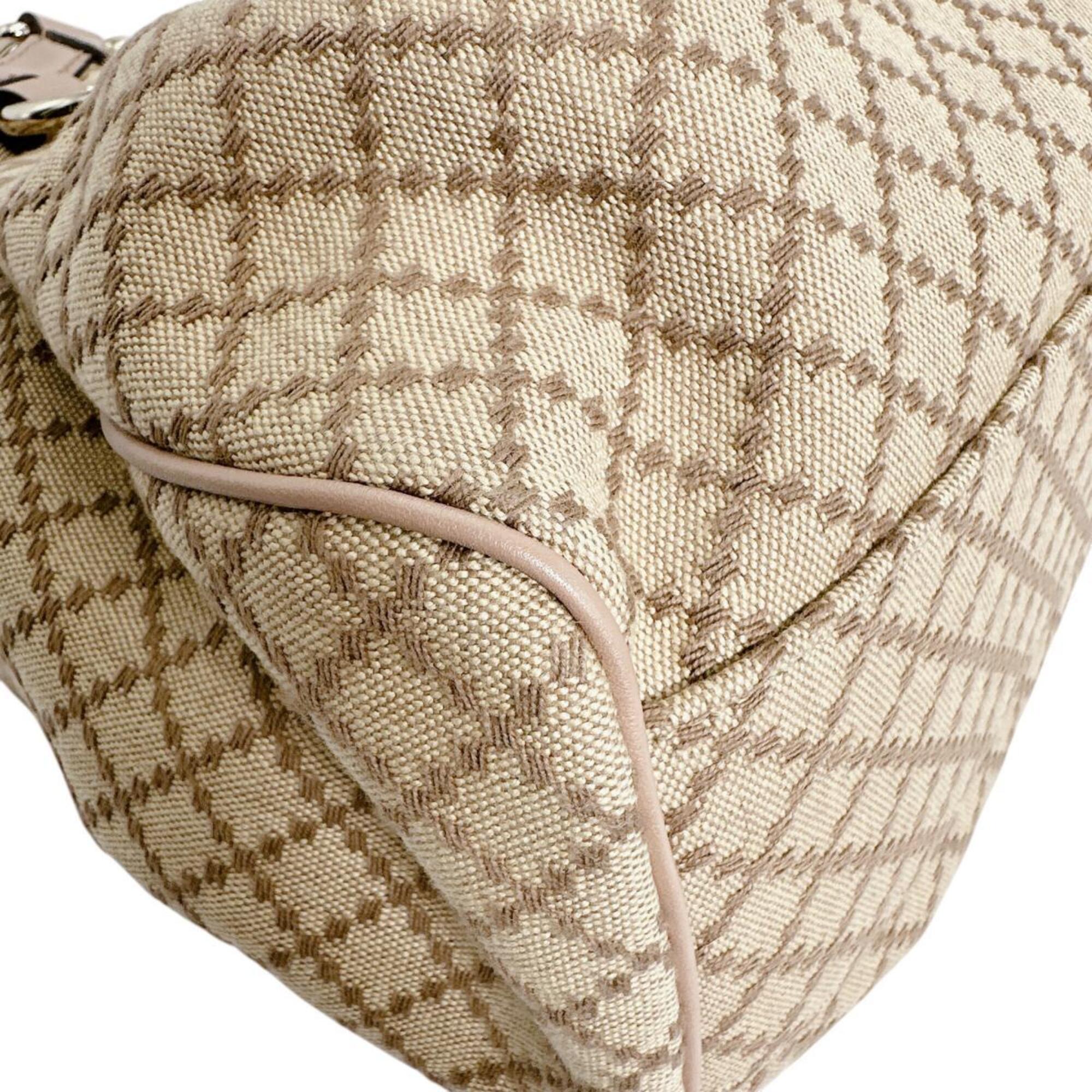 Gucci Beige Beige Brown Brown White Canvas Handbag Tote Bag (Pre-Owned)