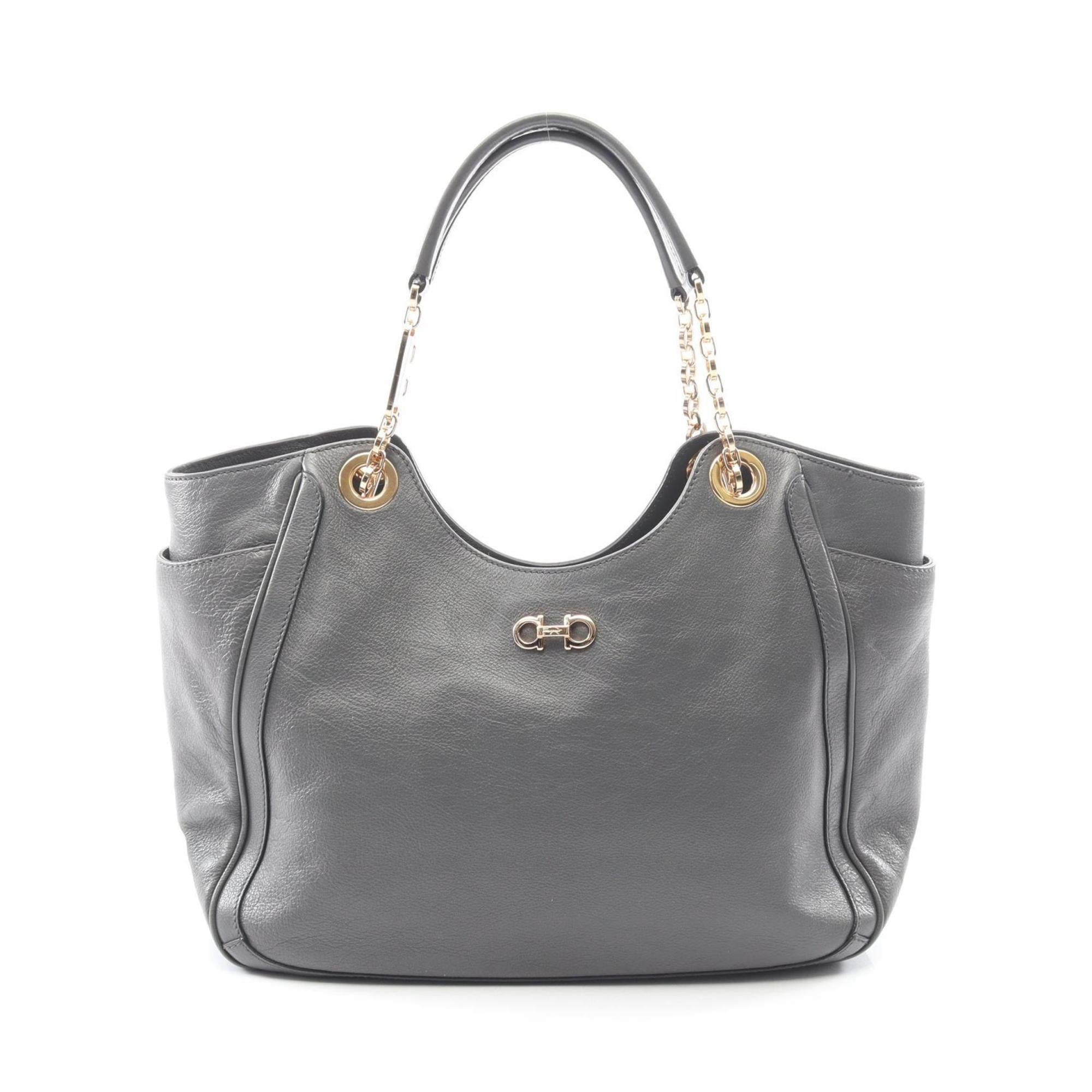 Salvatore Ferragamo Gray Leather Handbag Tote Bag (Pre-Owned)