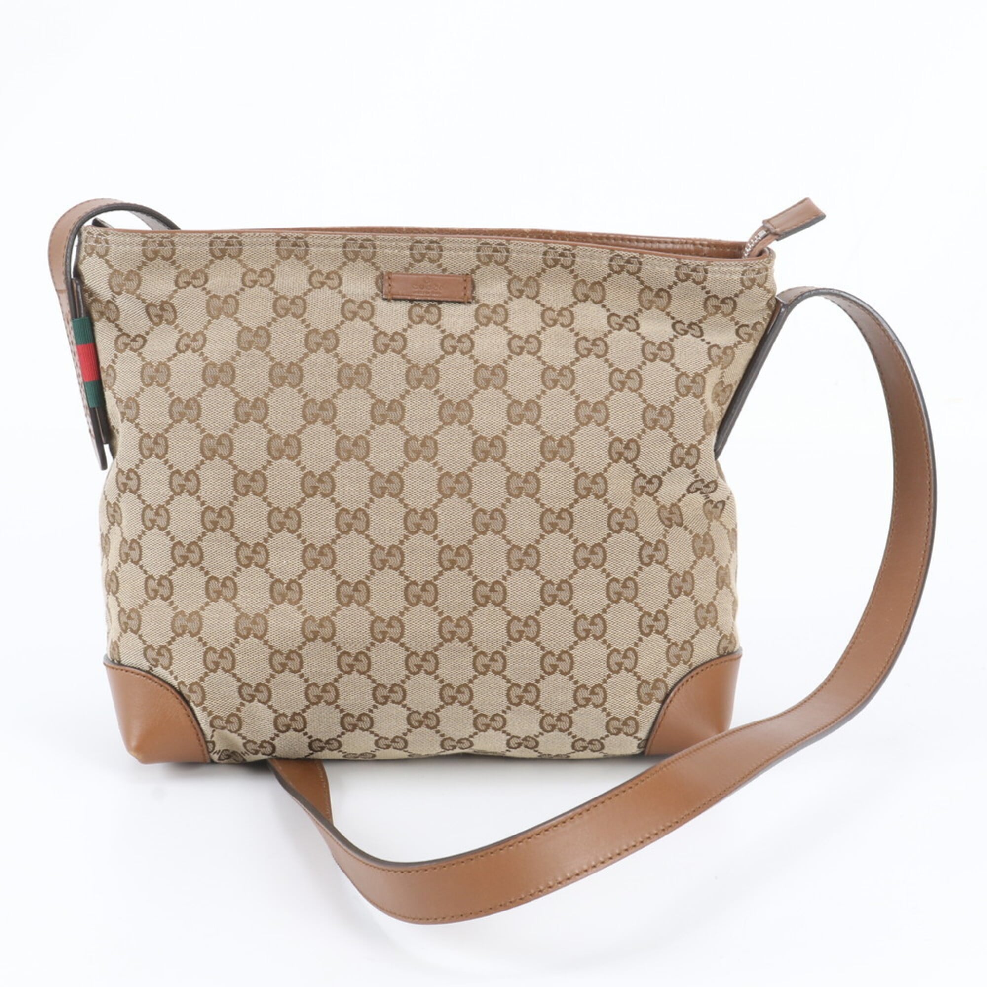 Gucci Beige Leather Canvas Handbag Shoulder Bag Tote Bag (Pre-Owned)