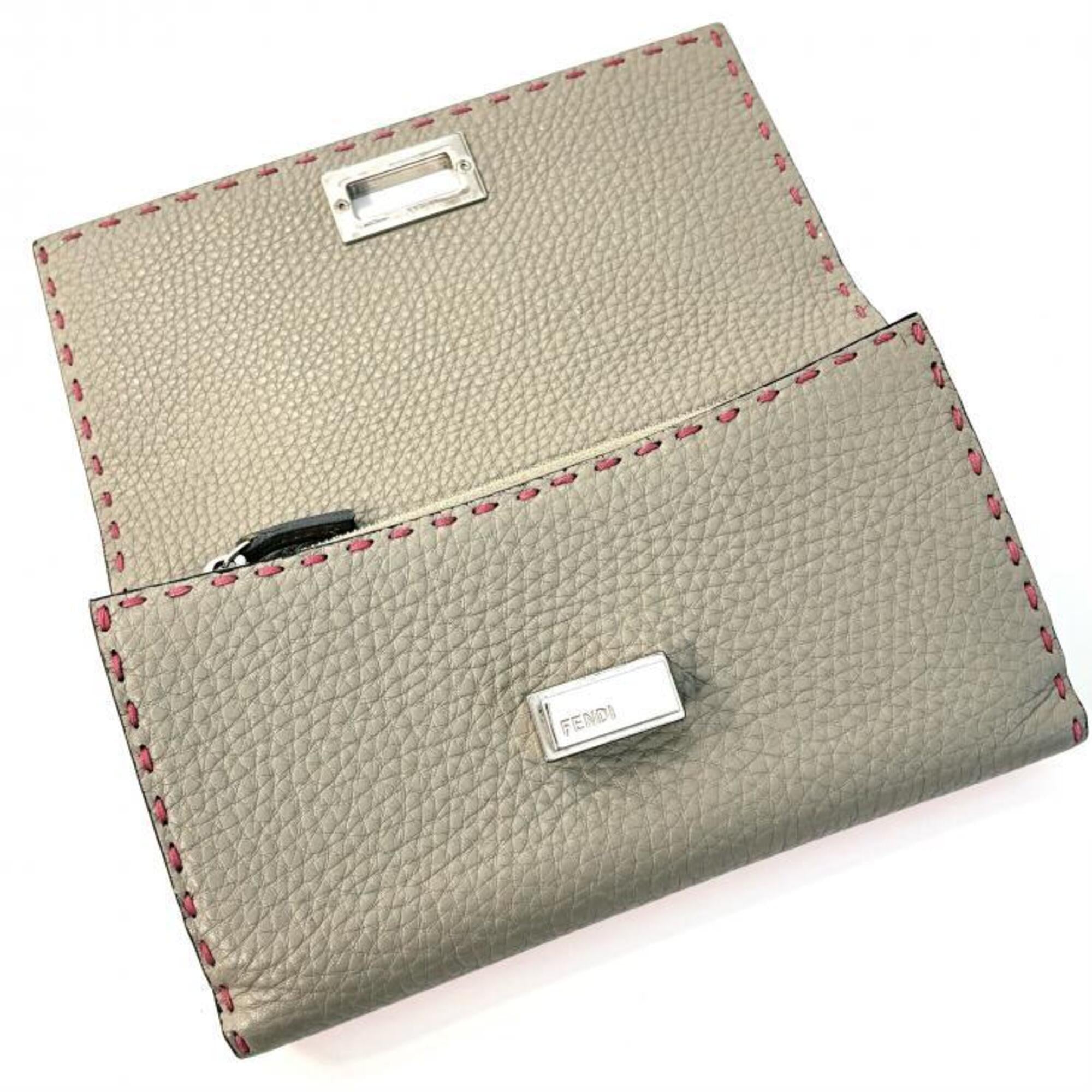 Fendi Gray Light Pink Pink Leather Long Wallet (Bi-Fold) (Pre-Owned)