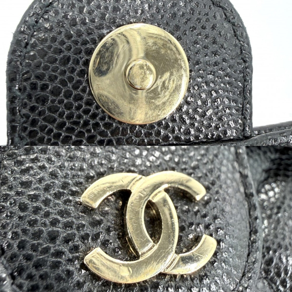 Chanel Black White Grained Calfskin Shoulder Bag (Pre-Owned)