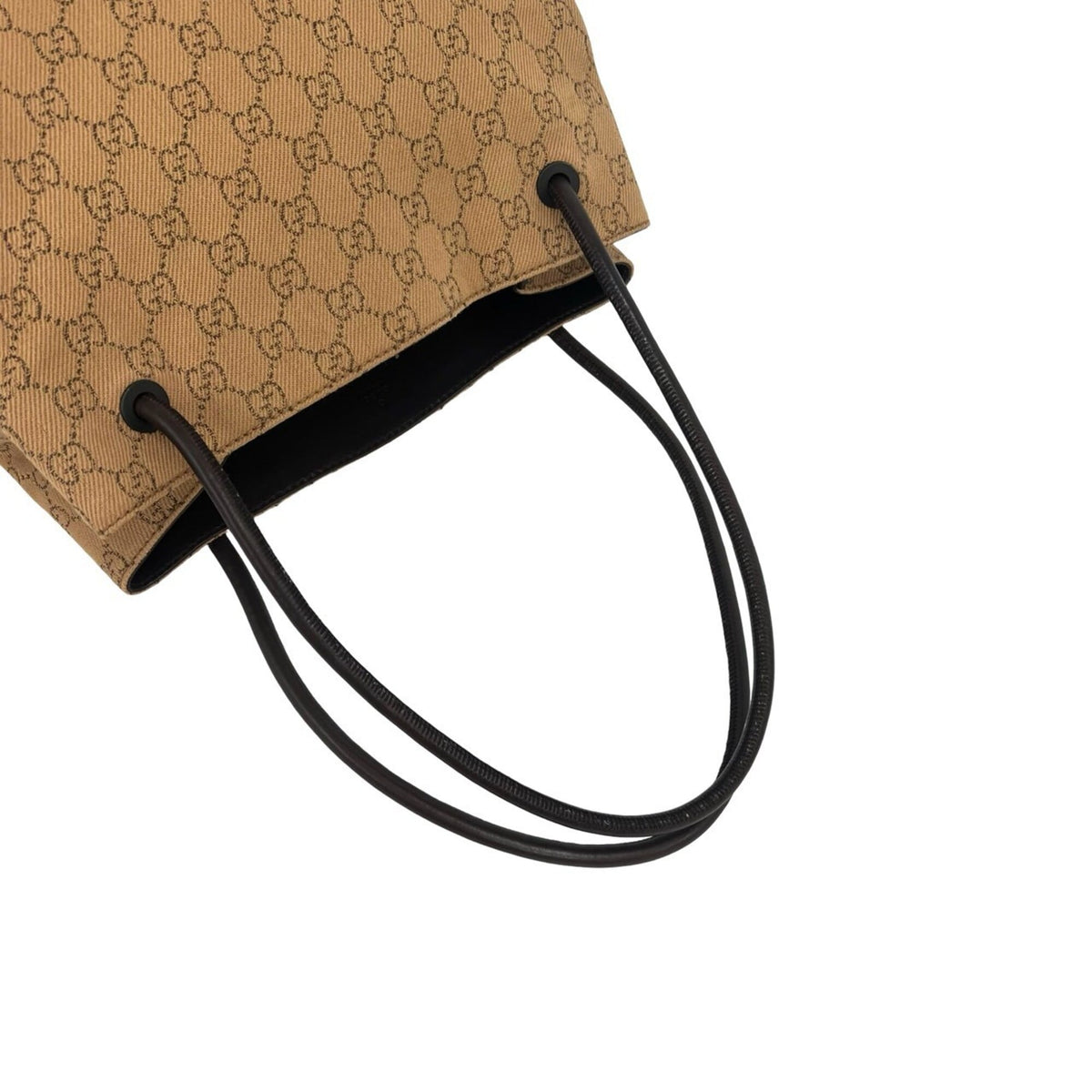 Gucci Beige Brown Canvas Leather Shoulder Bag Tote Bag (Pre-Owned)