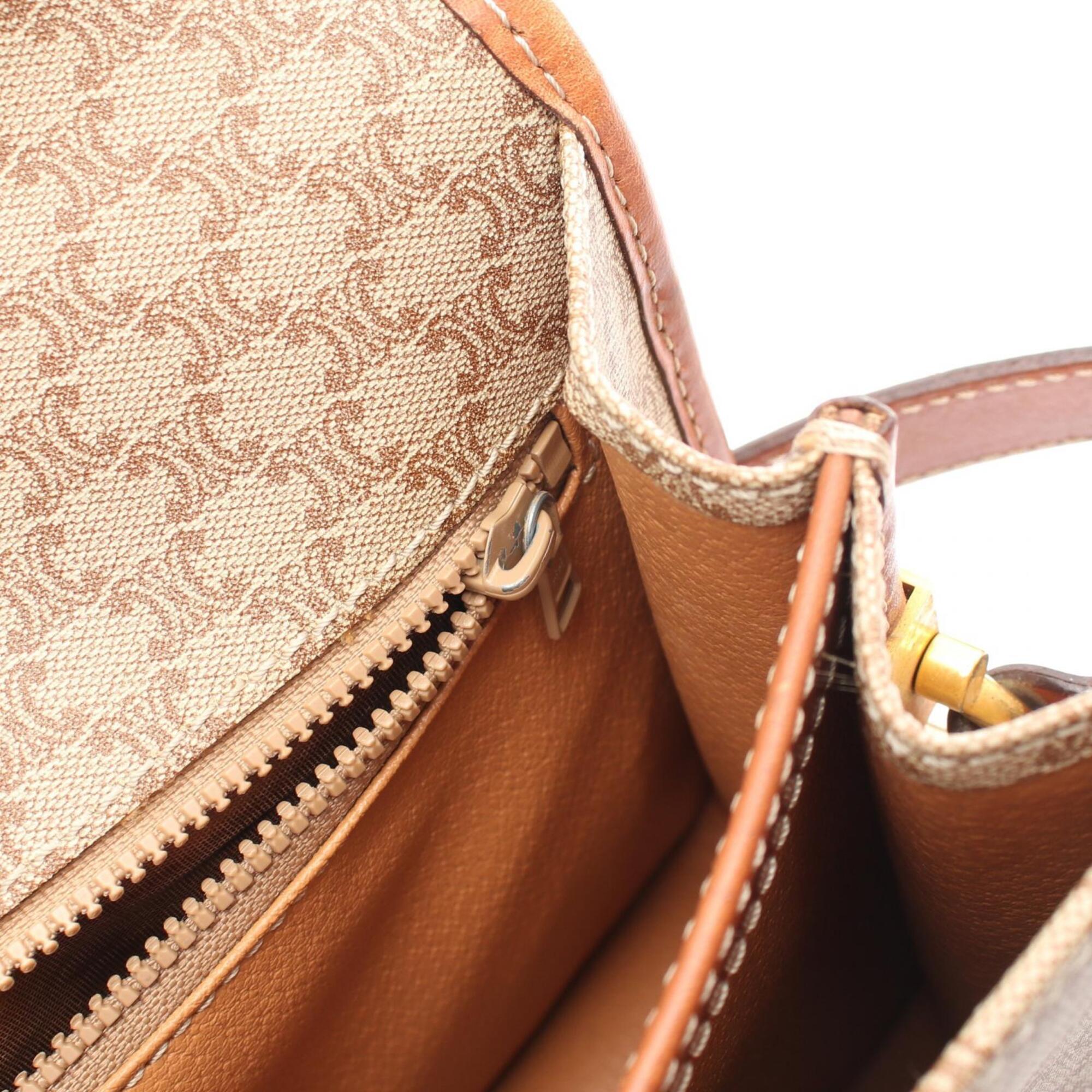 Celine Beige Brown Coated Canvas Leather Handbag Shoulder Bag (Pre-Owned)