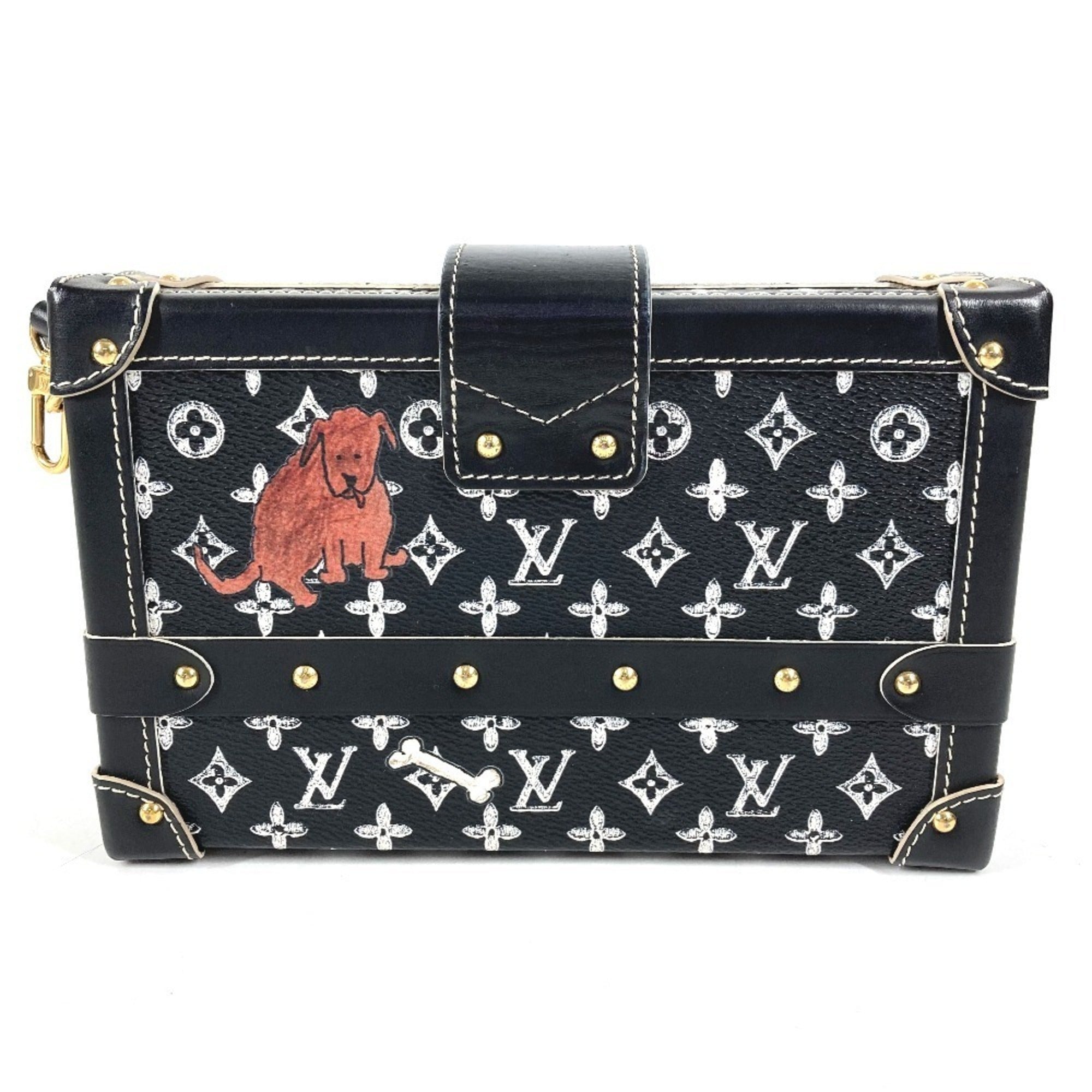 Louis Vuitton Monogram Black Leather Clutch Bag Shoulder Bag (Pre-Owned)