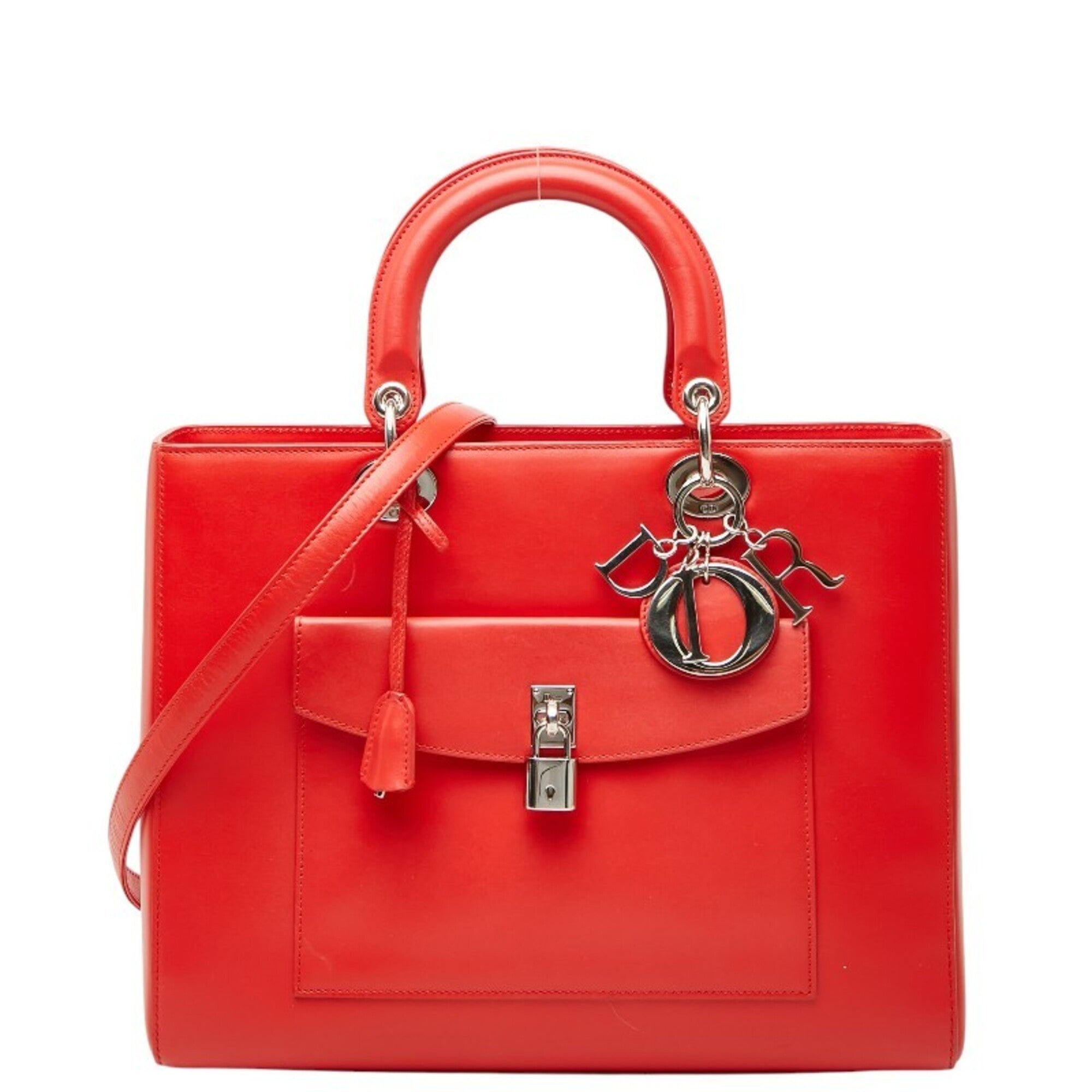 Christian Dior Red Color Leather Handbag Shoulder Bag (Pre-Owned)