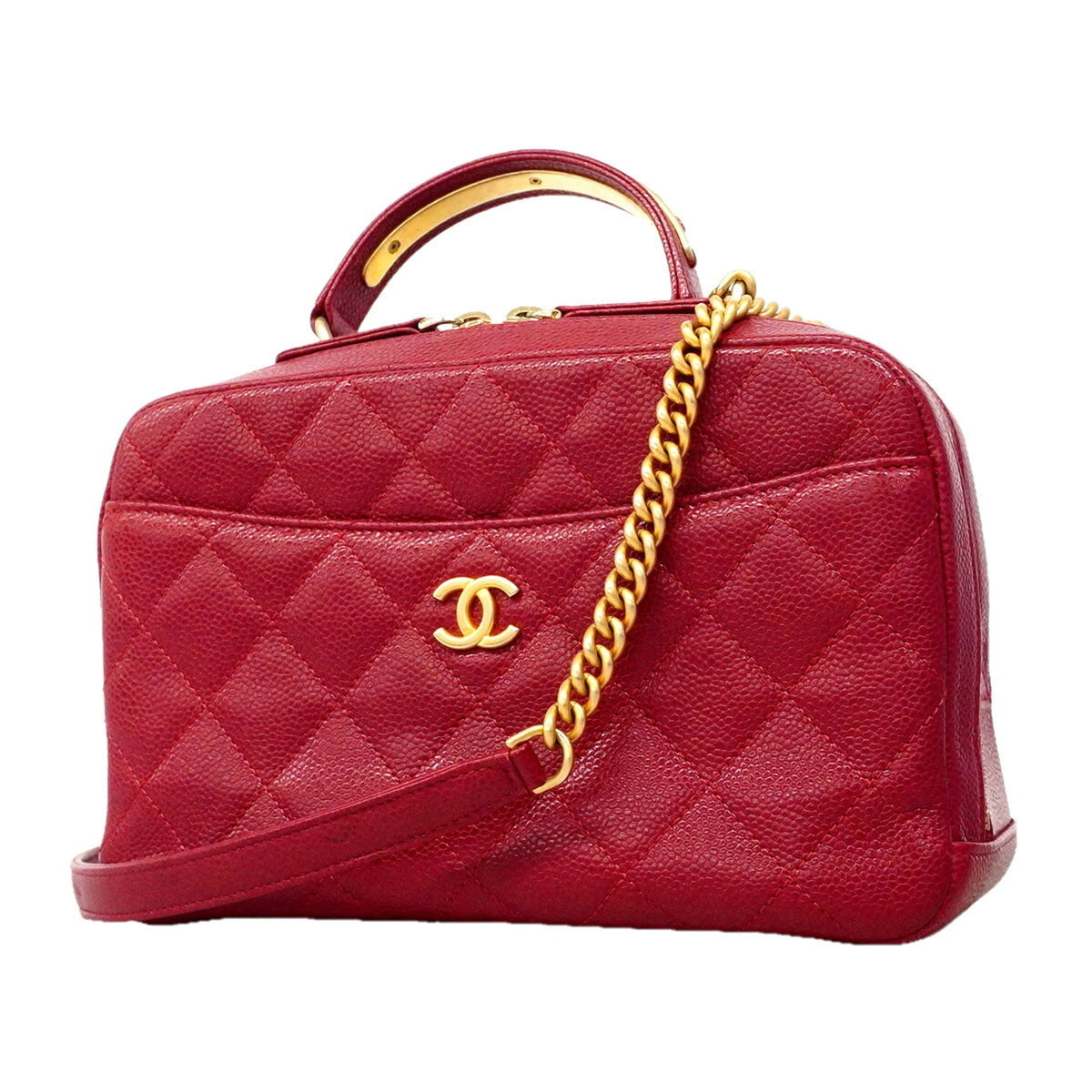 Chanel Red Color Grained Calfskin Handbag (Pre-Owned)