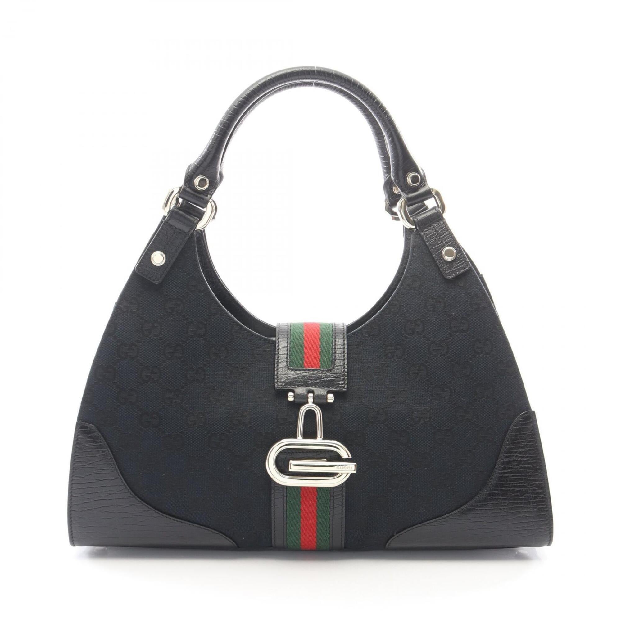 Gucci Black Multi-Color Canvas Leather Handbag (Pre-Owned)
