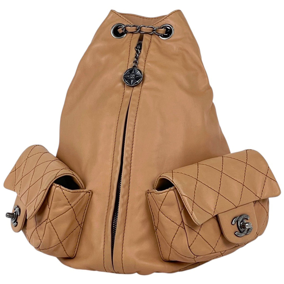 Chanel Matelasse Beige Leather Backpack (Pre-Owned)