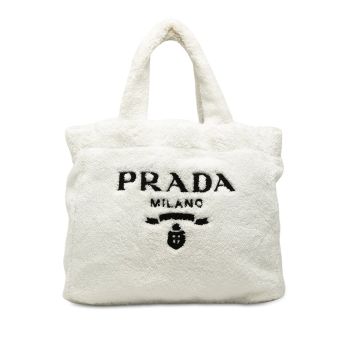 Prada White Pile Fabric Handbag Tote Bag (Pre-Owned)