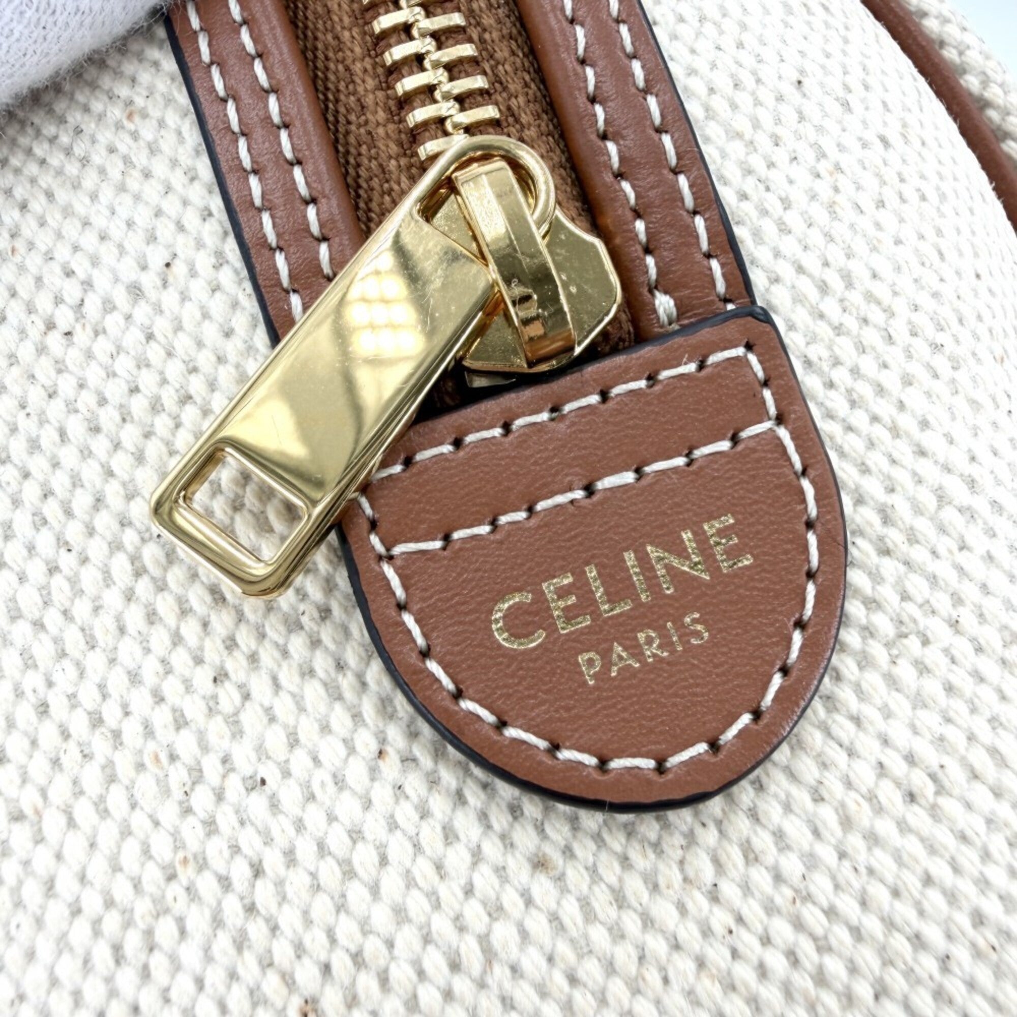 Celine Beige Brown Canvas Leather Shoulder Bag (Pre-Owned)
