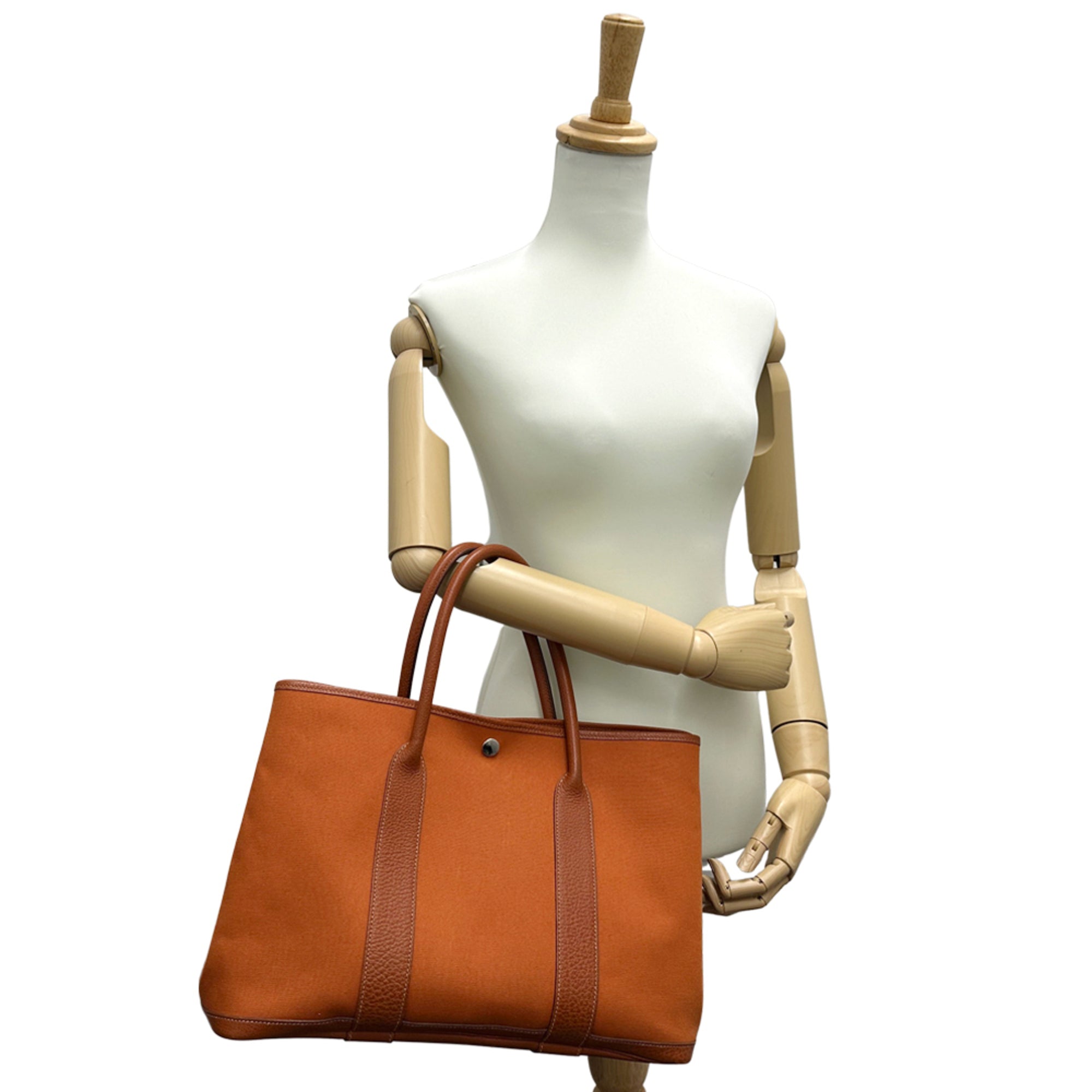 Hermes Garden Orange Potiron Toile Officier Leather Handbag Tote Bag (Pre-Owned)