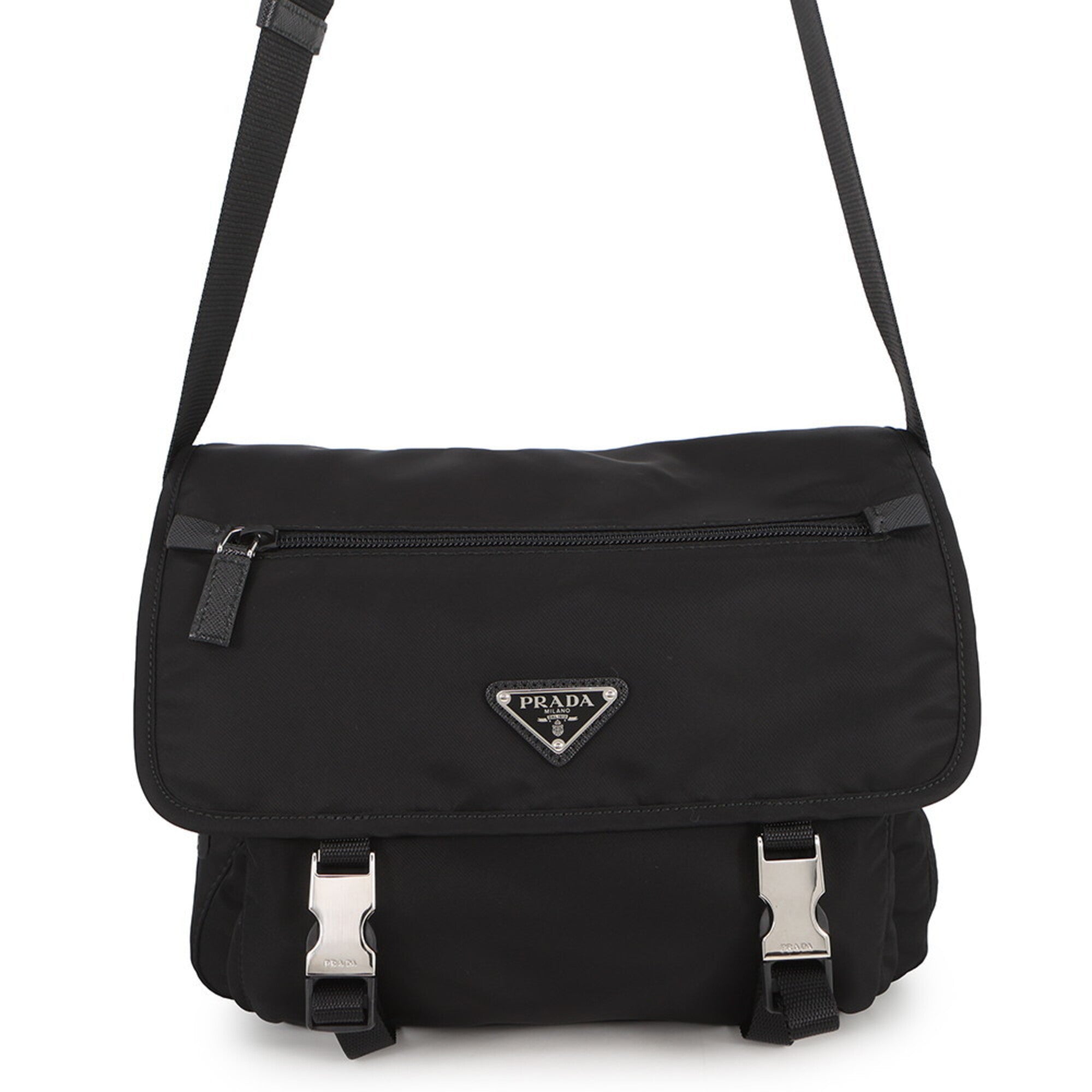 Prada Black Nylon Leather Handbag Shoulder Bag (Pre-Owned)