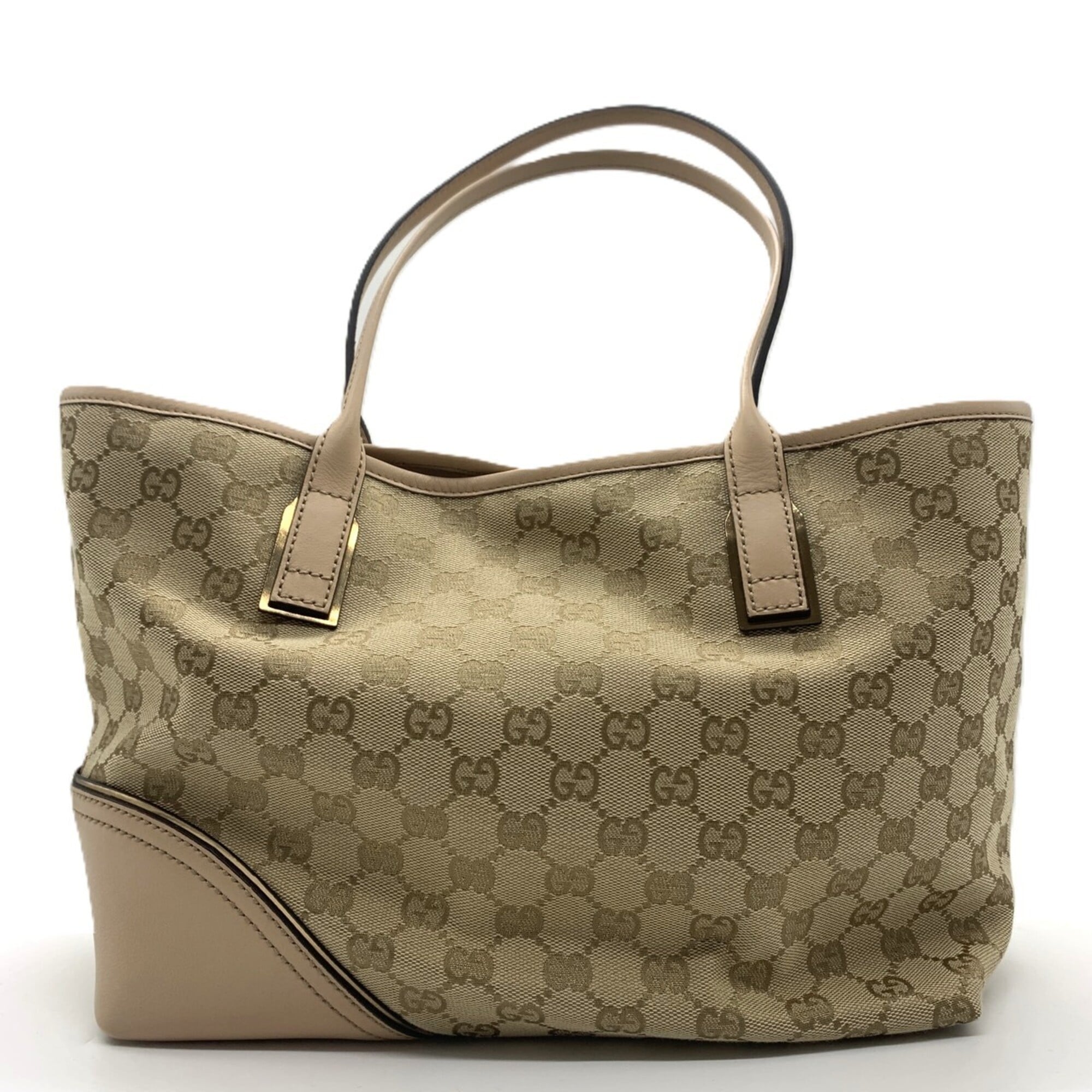 Gucci Gg Canvas Beige Khaki Pink Beige Gg Canvas Leather Tote Bag (Pre-Owned)