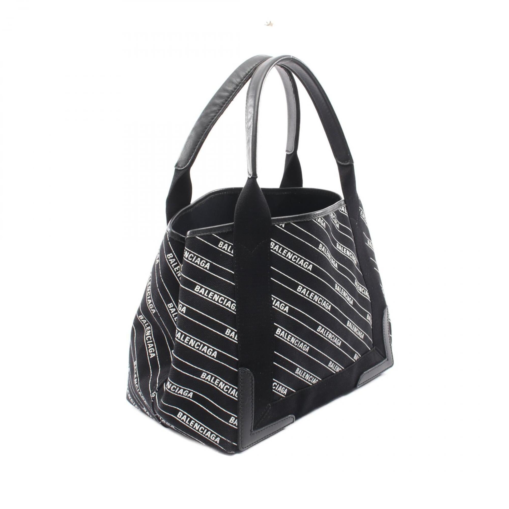 Balenciaga Black White Canvas Leather Handbag Tote Bag (Pre-Owned)