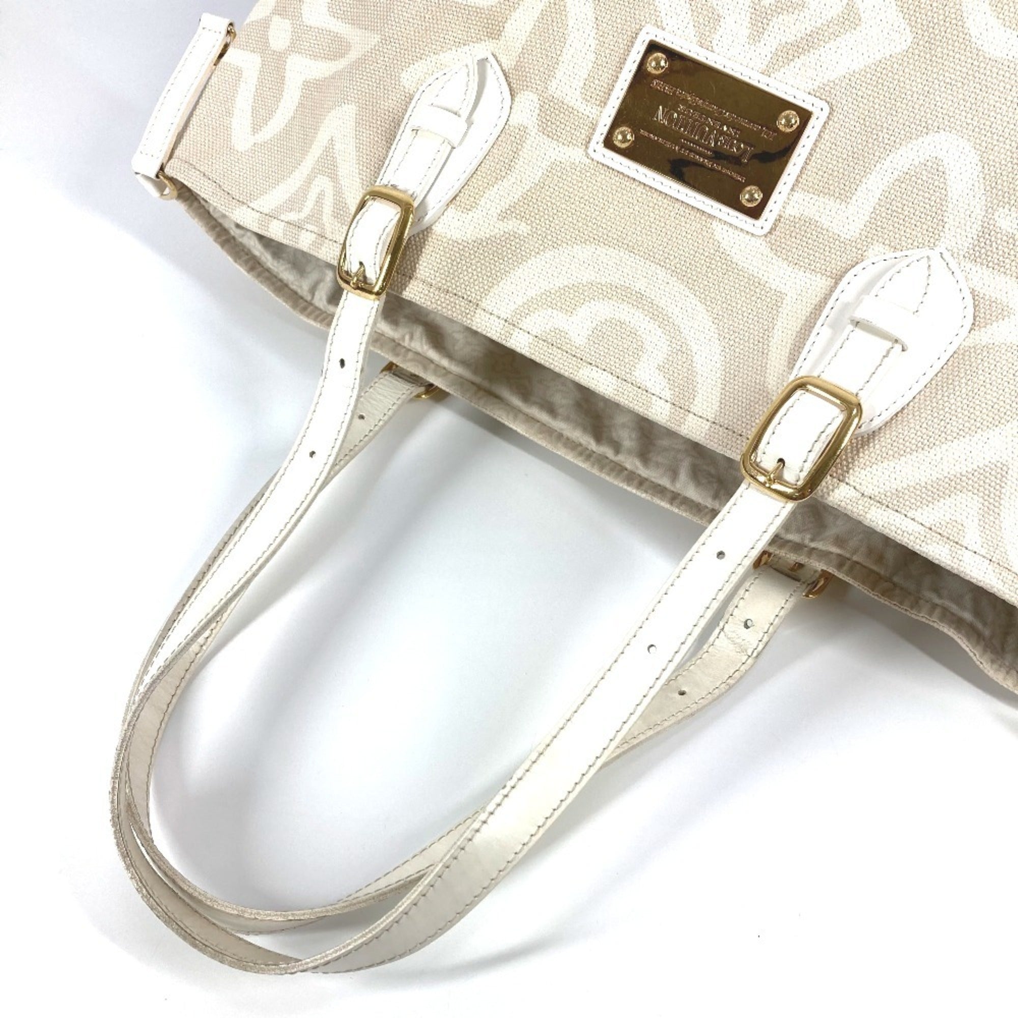 Louis Vuitton Beige Leather Canvas Shoulder Bag Tote Bag (Pre-Owned)