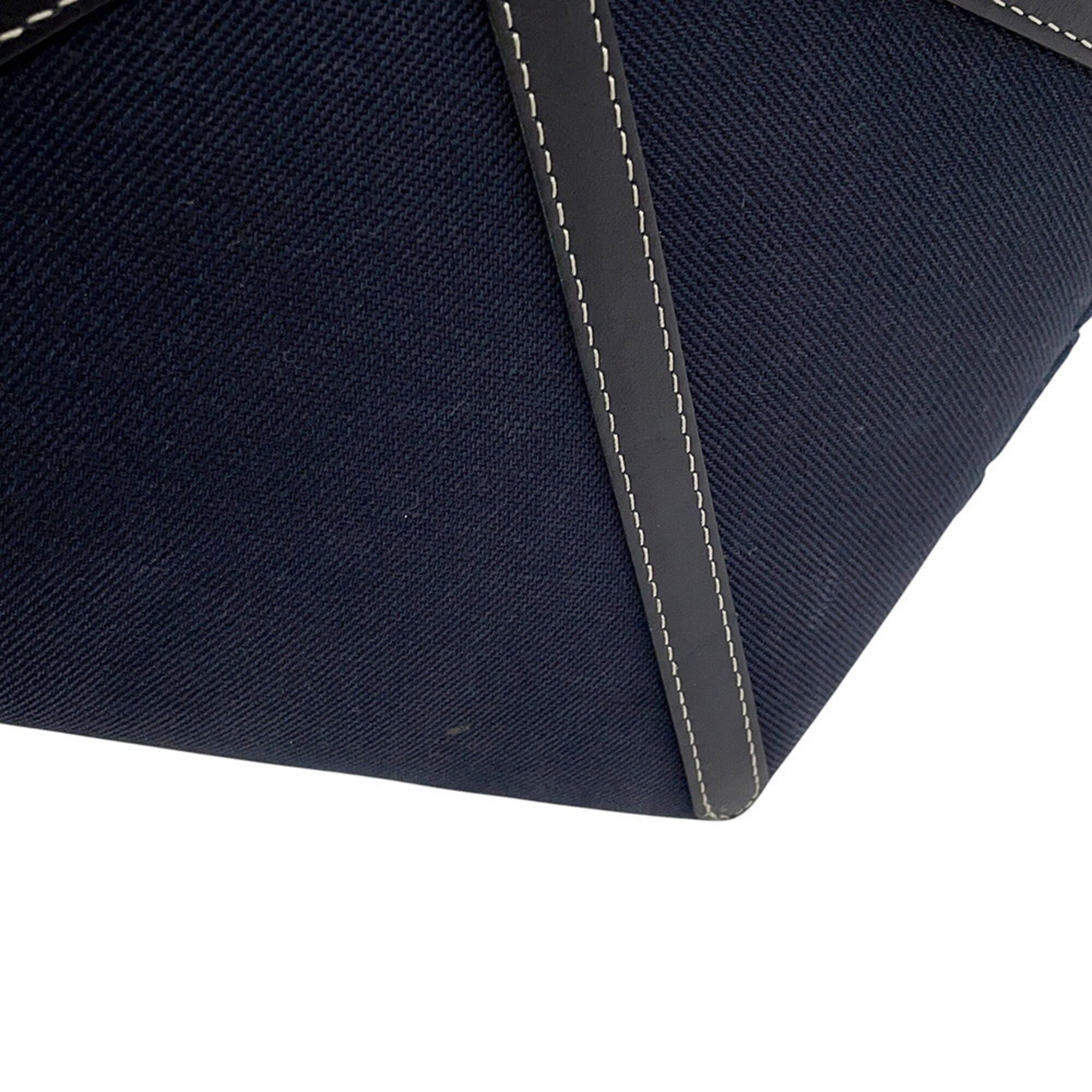 Burberry Navy Black Canvas Leather Handbag Tote Bag (Pre-Owned)