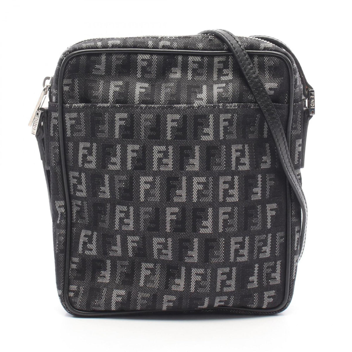 Fendi Black Gray Canvas Leather Handbag Shoulder Bag (Pre-Owned)