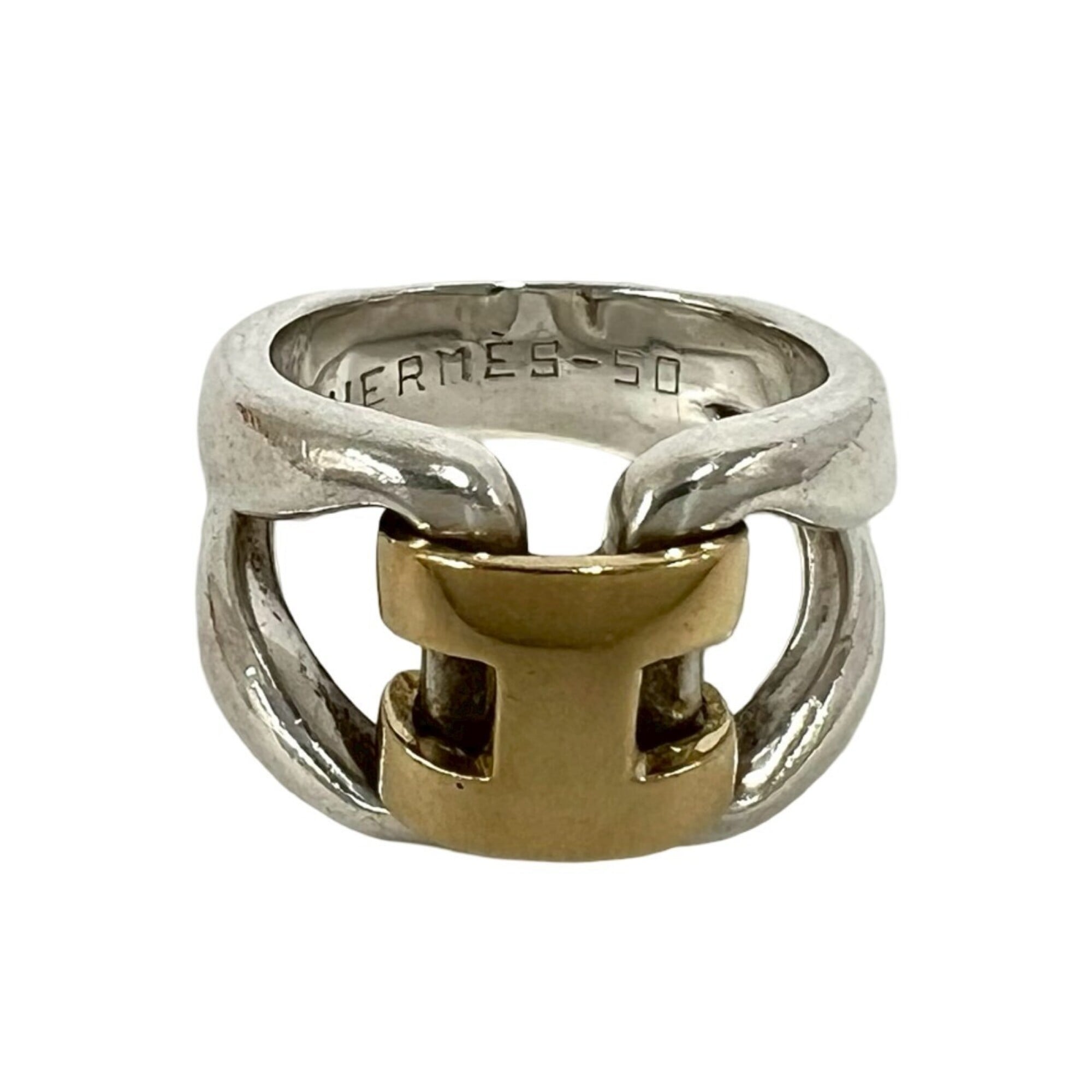 Hermes Gold Silver Yellow Gold (18K) Silver 925 Band Ring (Pre-Owned)