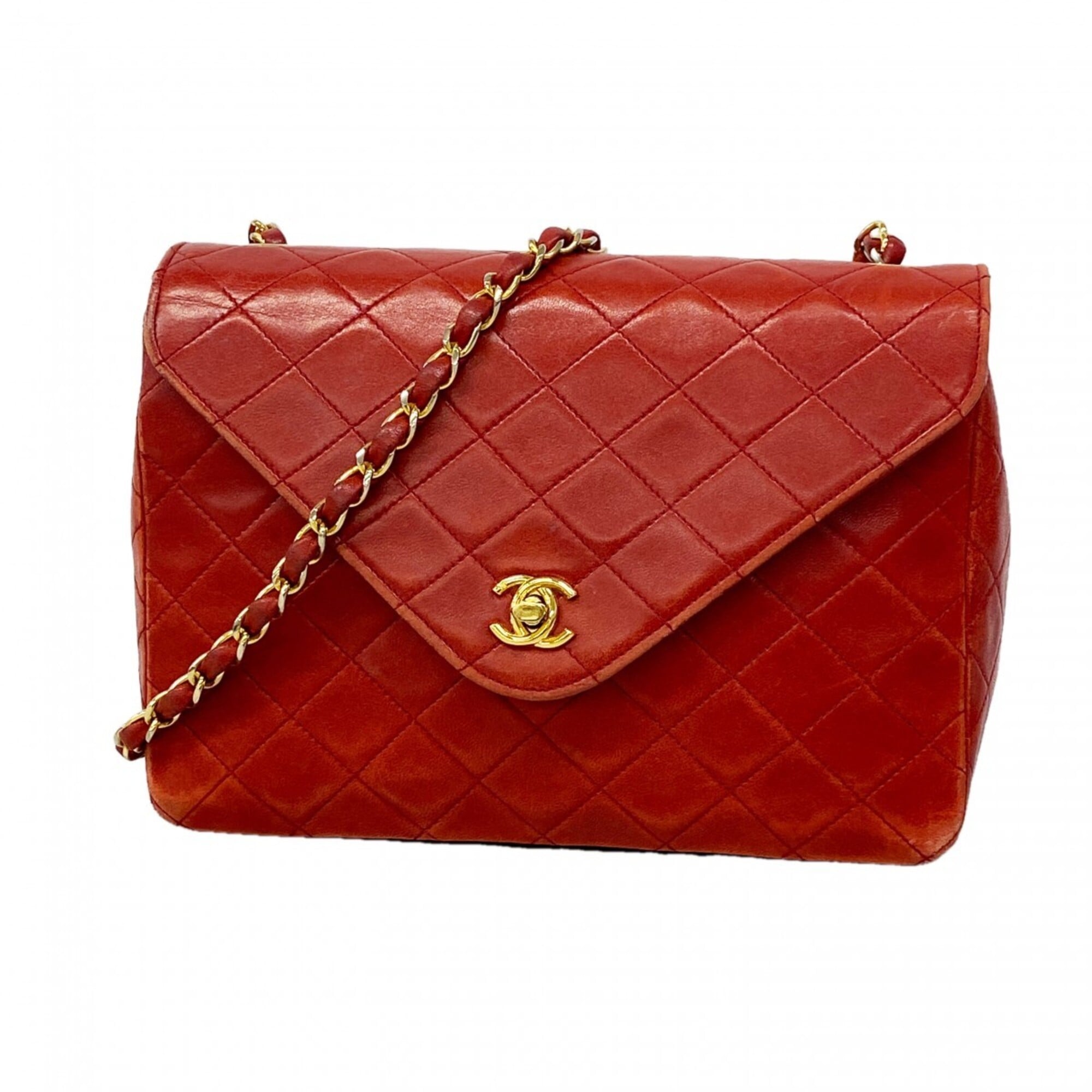 Chanel Red Color Leather Shoulder Bag (Pre-Owned)