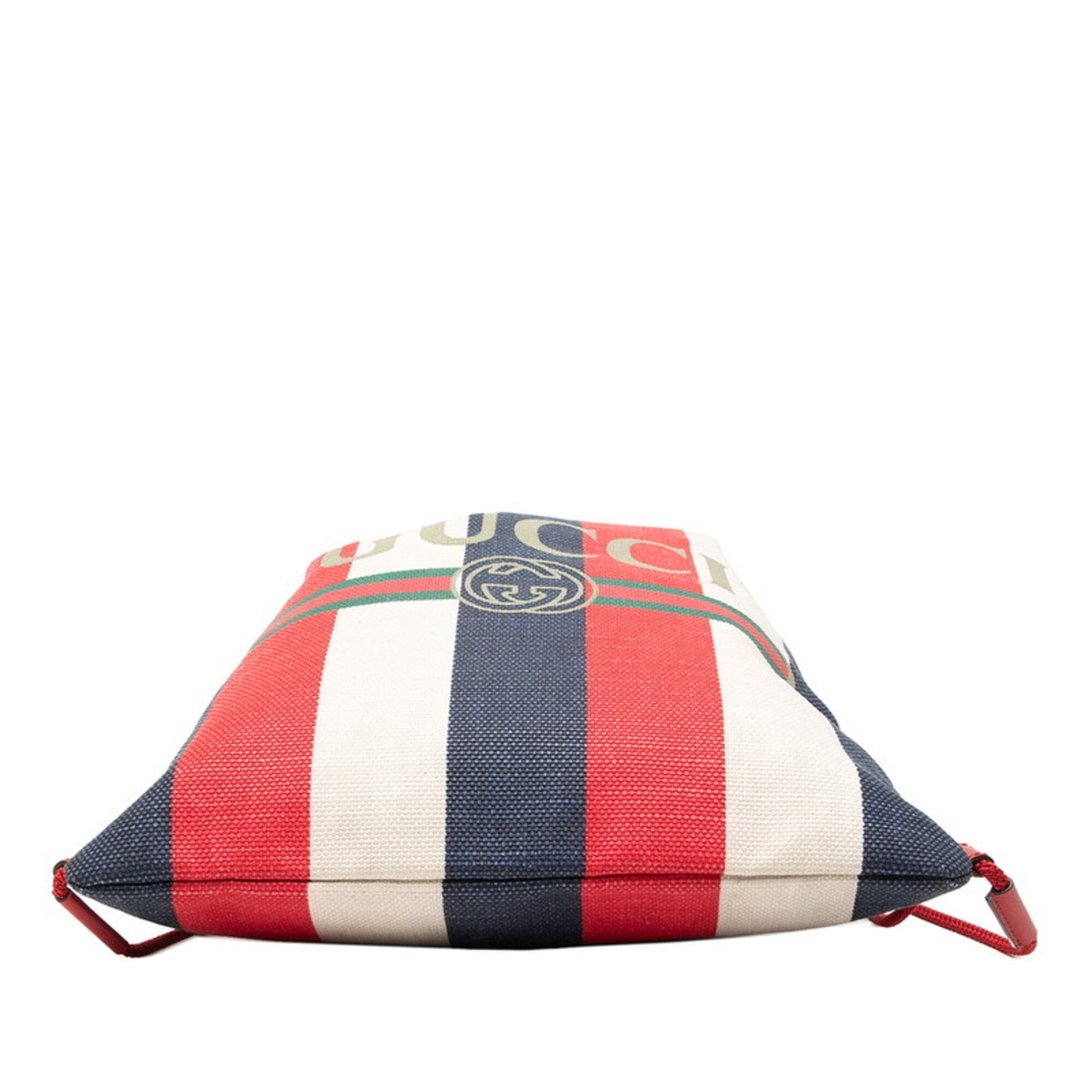 Gucci Blue Red Color White Canvas Backpack (Pre-Owned)