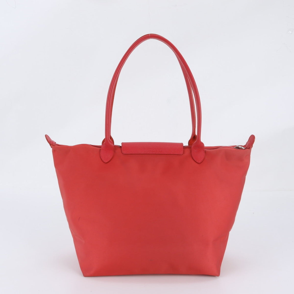 Longchamp Red Color Leather Nylon Handbag Shoulder Bag Tote Bag (Pre-Owned)