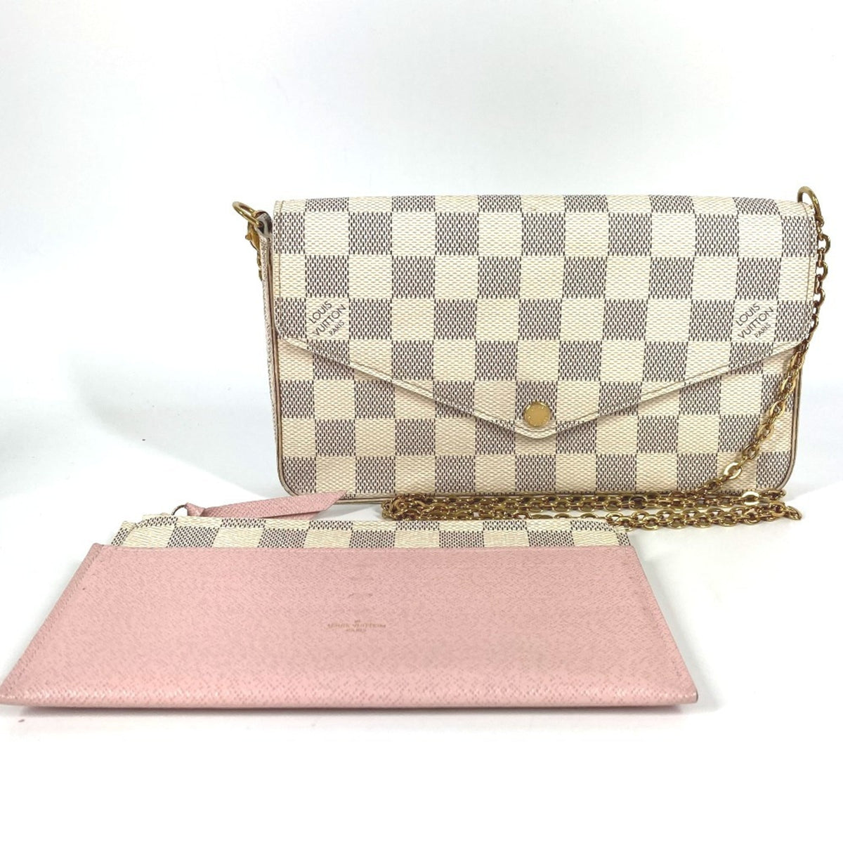 Louis Vuitton Pink Rose Ballerine White Damier Azur Chain/Shoulder Wallet (Pre-Owned)