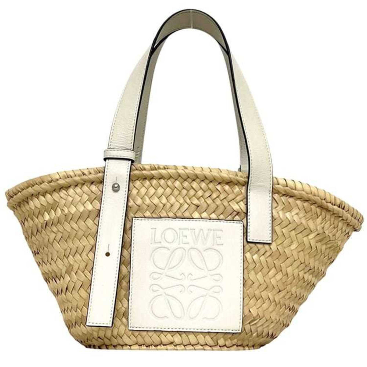 Loewe Beige White Raffia Leather Basket Handbag (Pre-Owned)